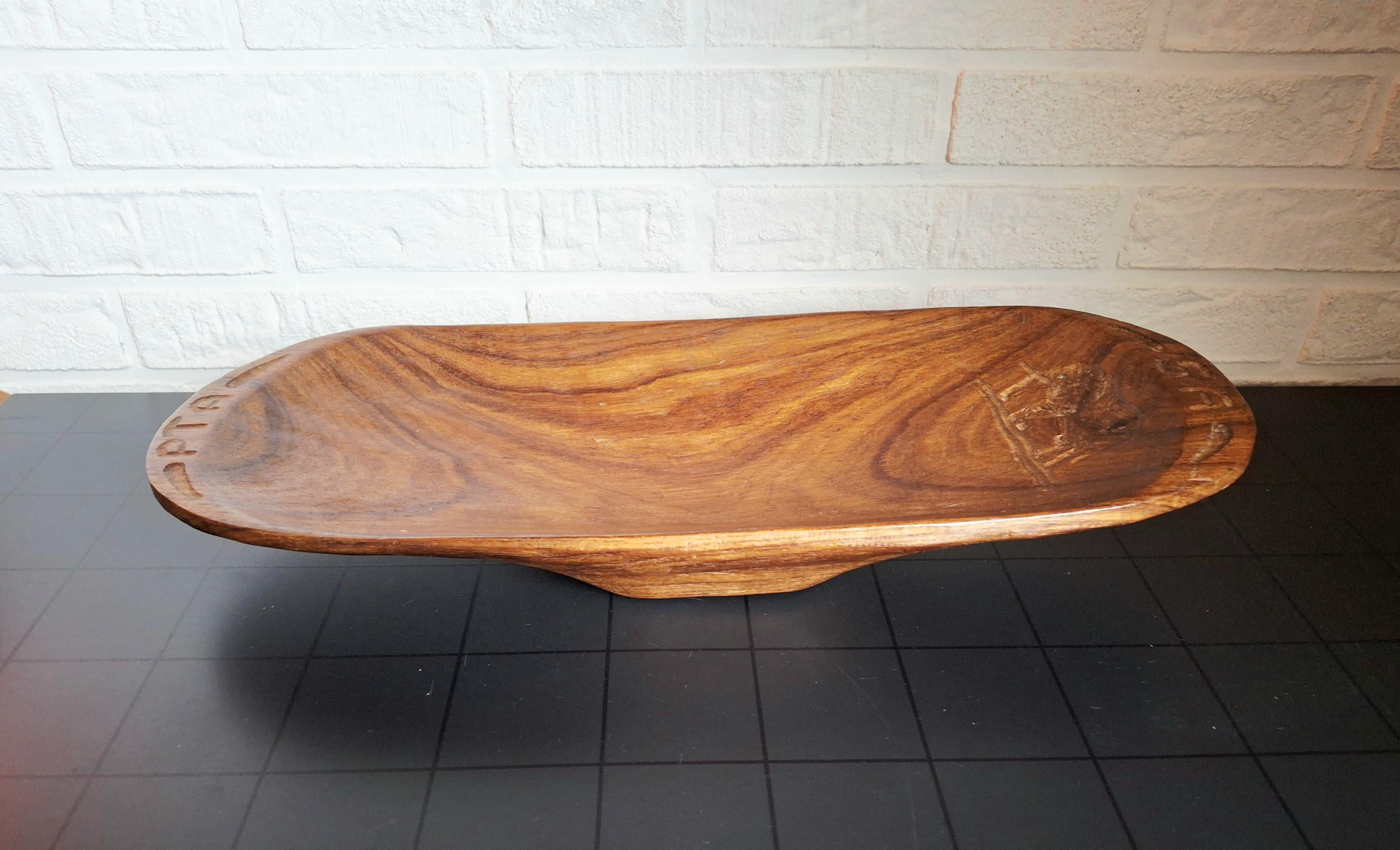 Hand-carved African kiaat bowl with elephant, Pretoria wooden centerpiece