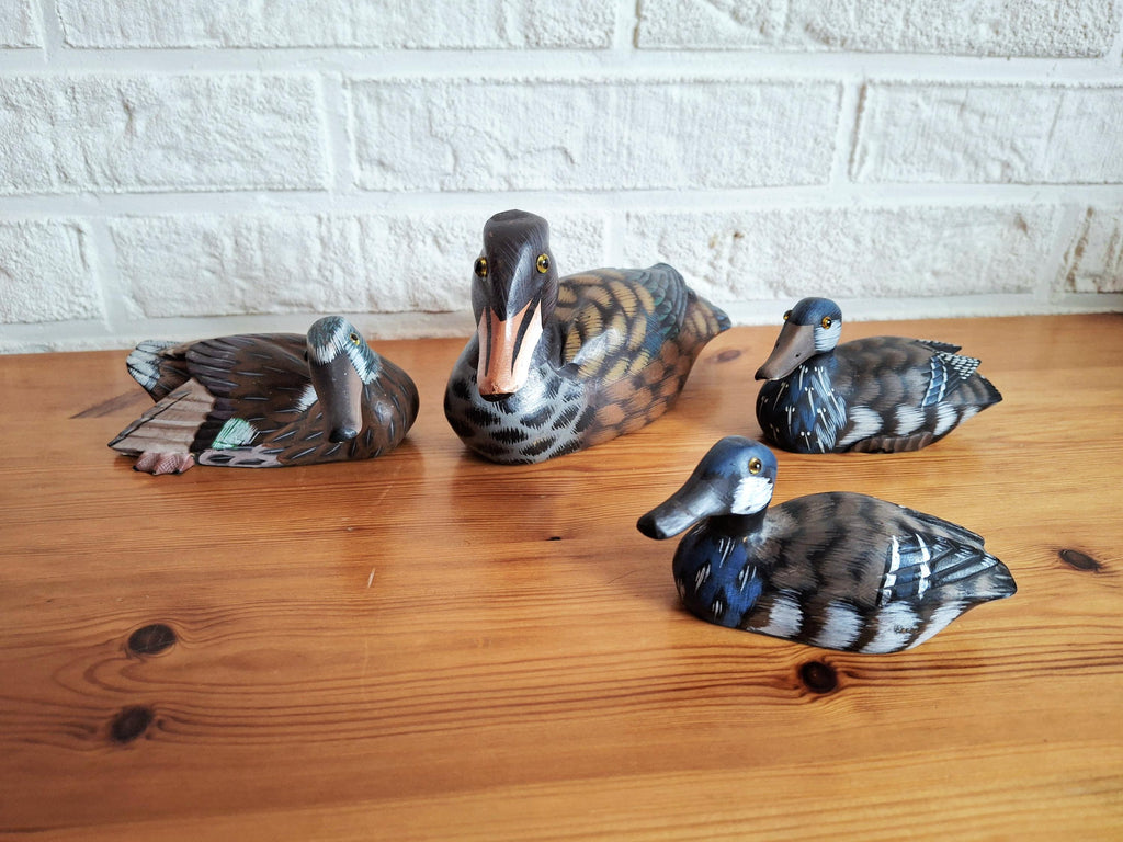 Decorative hand painted mallard duck figurines, Hand carved decoy set