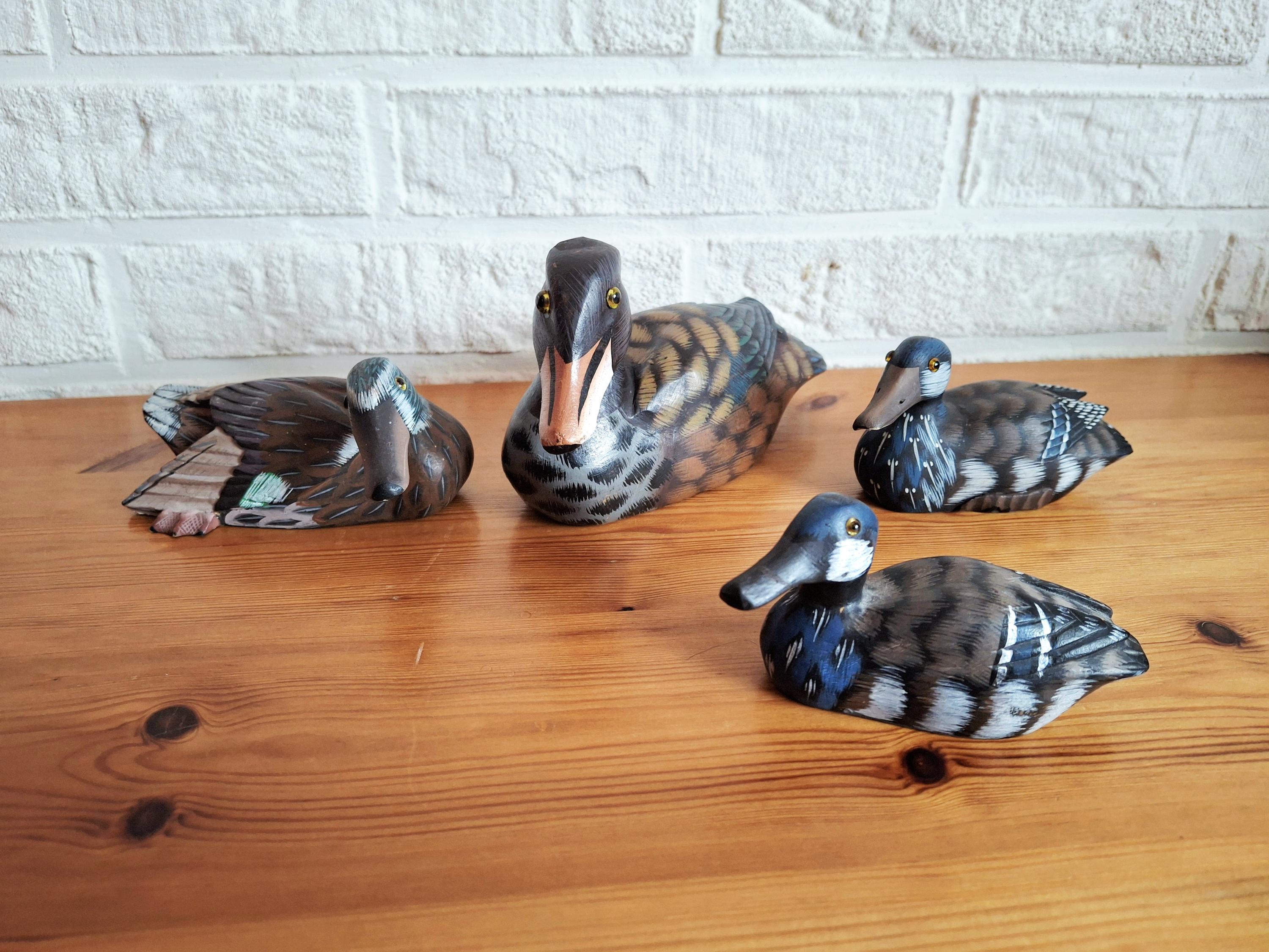 Decorative hand painted mallard duck figurines, Hand carved decoy set