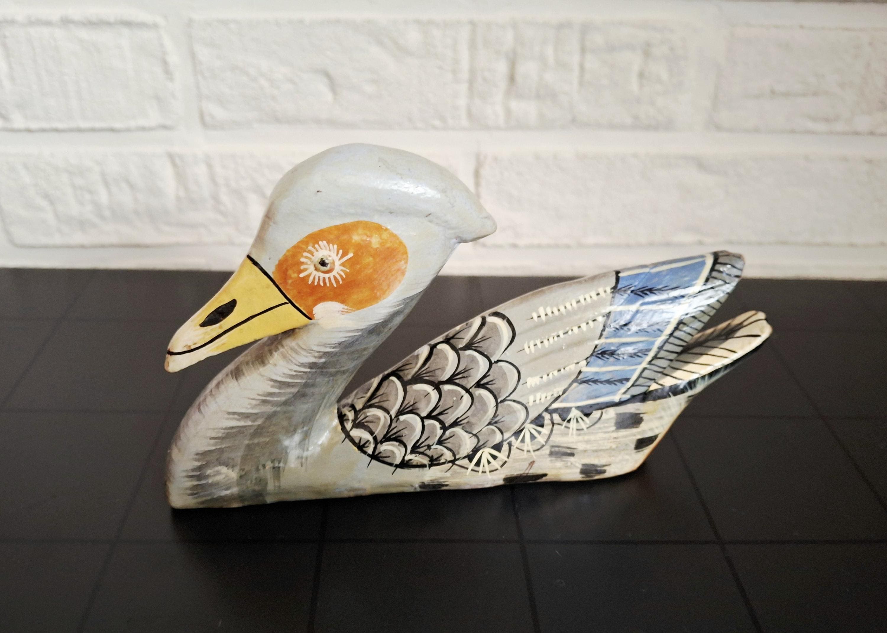 Hand carved & painted folk art duck pair