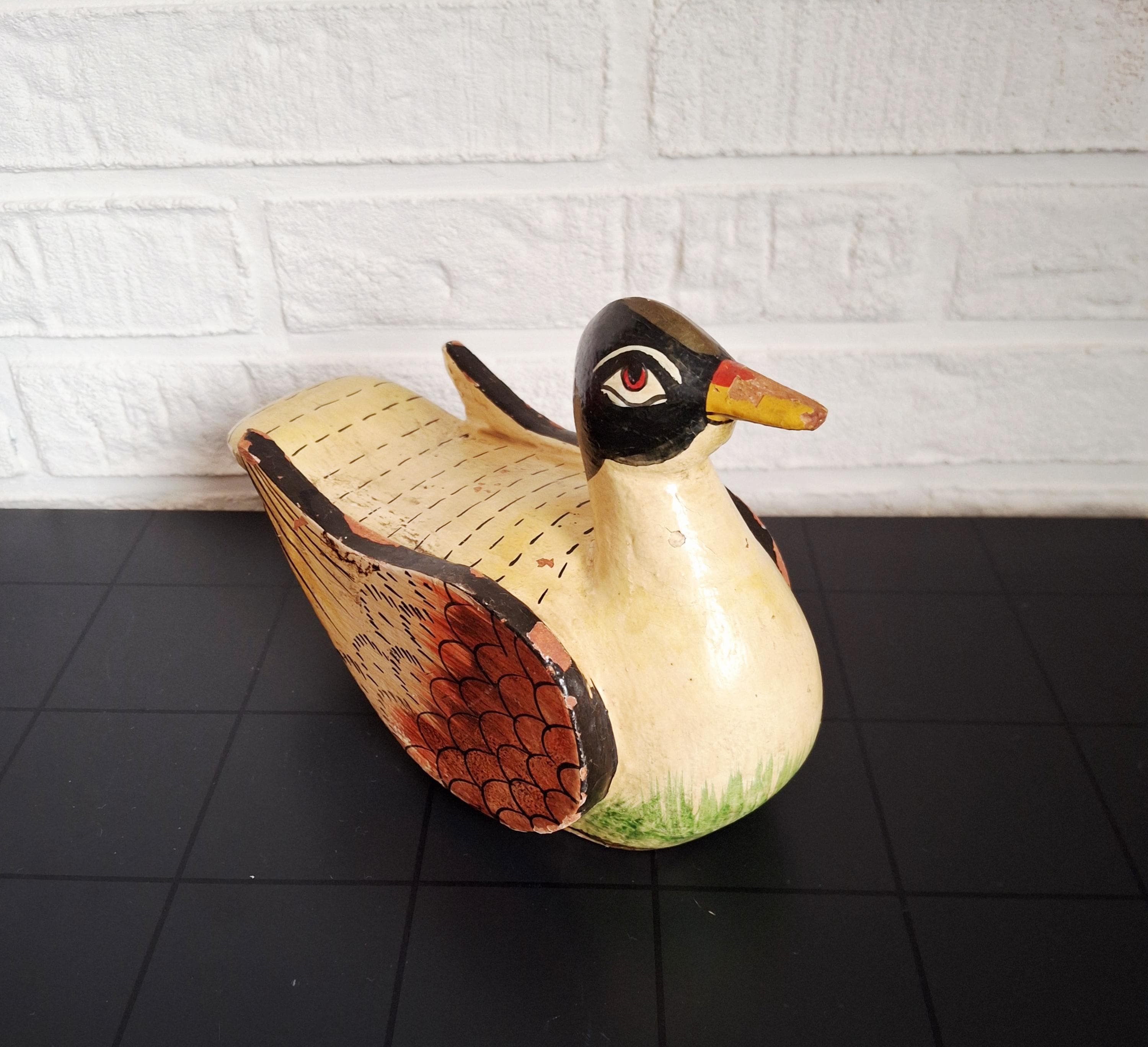 Hand carved & painted folk art duck pair
