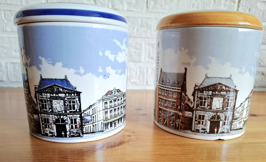 Set of two Gouda Polychrome ceramic storage jars