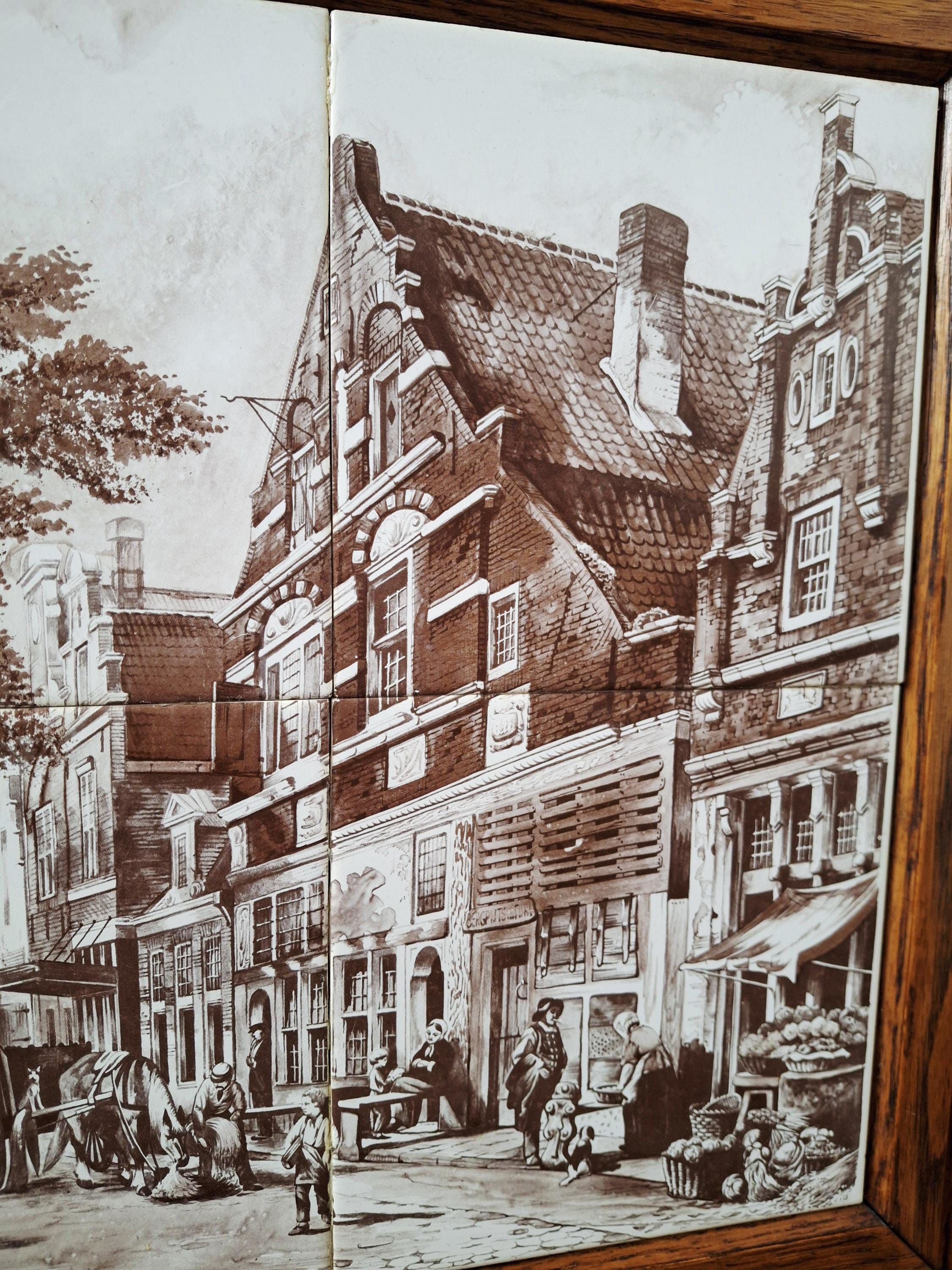 Delft tile panel, Dutch framed ceramic art