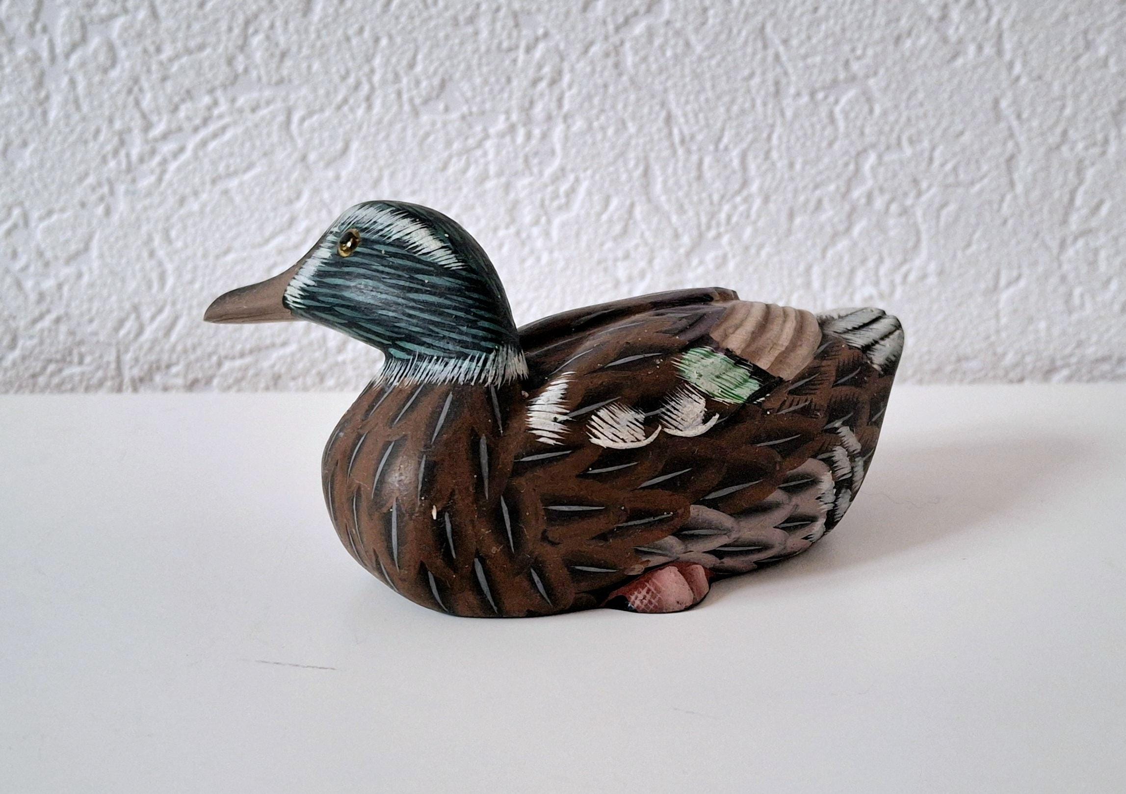 Decorative hand painted mallard duck figurines, Hand carved decoy set