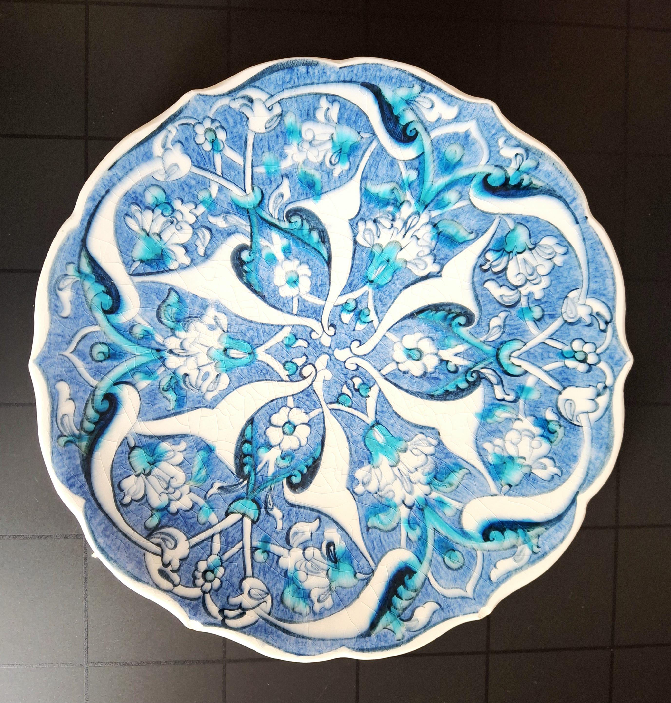 Set of 2 handmade Turkish ceramic plates Ezgi Çini Kütahya, Blue & White decorative plates