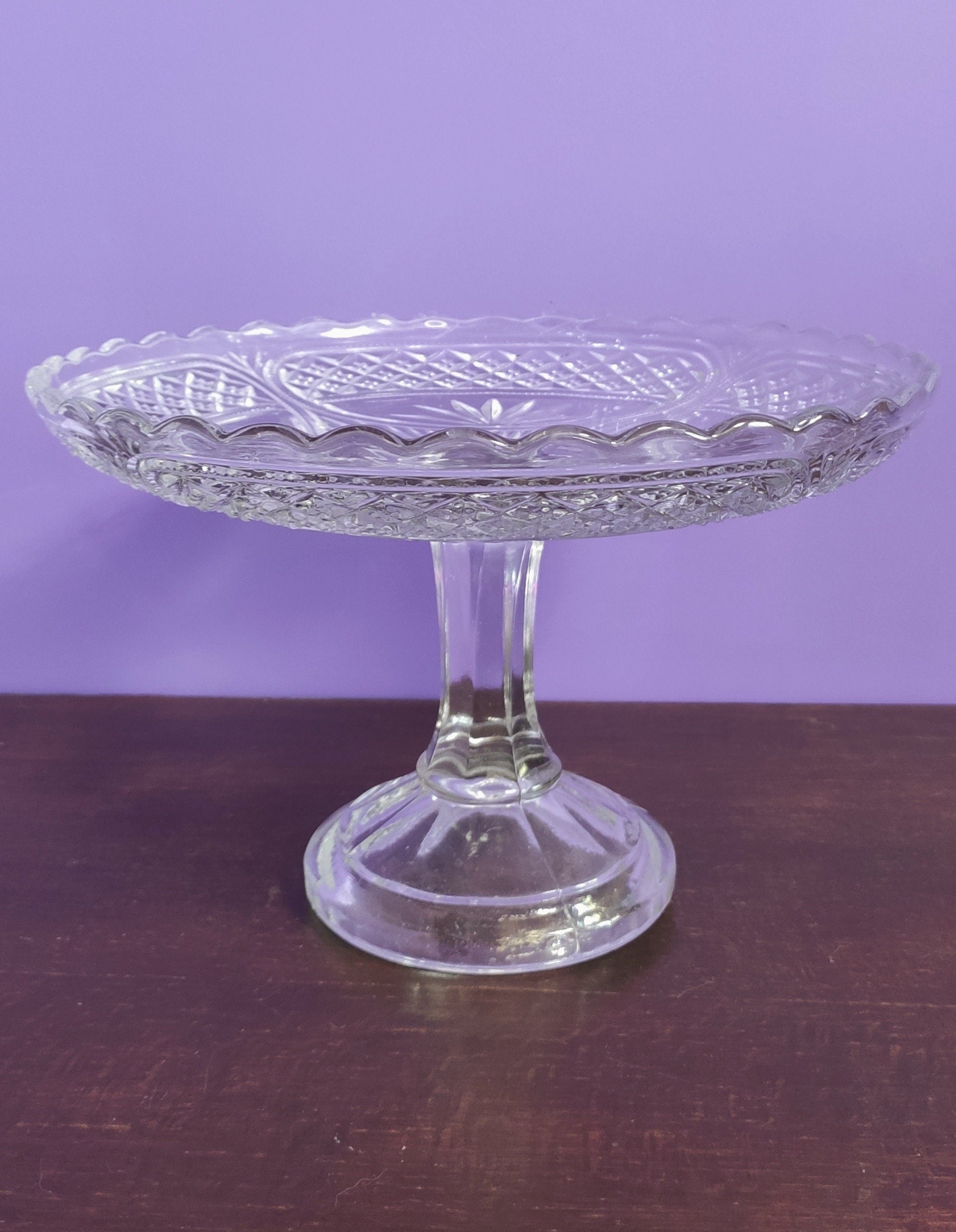 Antique pressed glass vase until 1915, Fruit bowl on a twisted leg