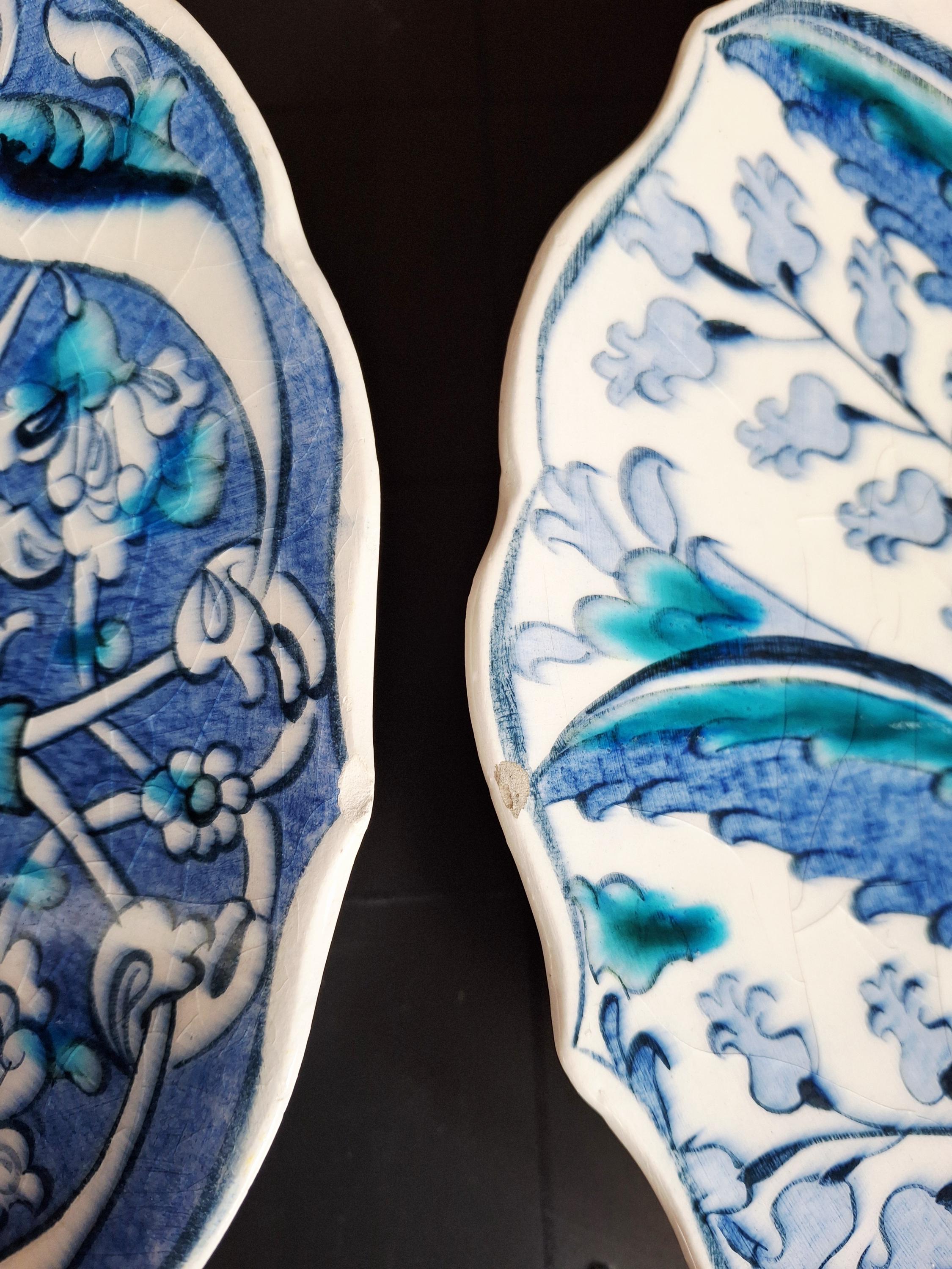 Set of 2 handmade Turkish ceramic plates Ezgi Çini Kütahya, Blue & White decorative plates