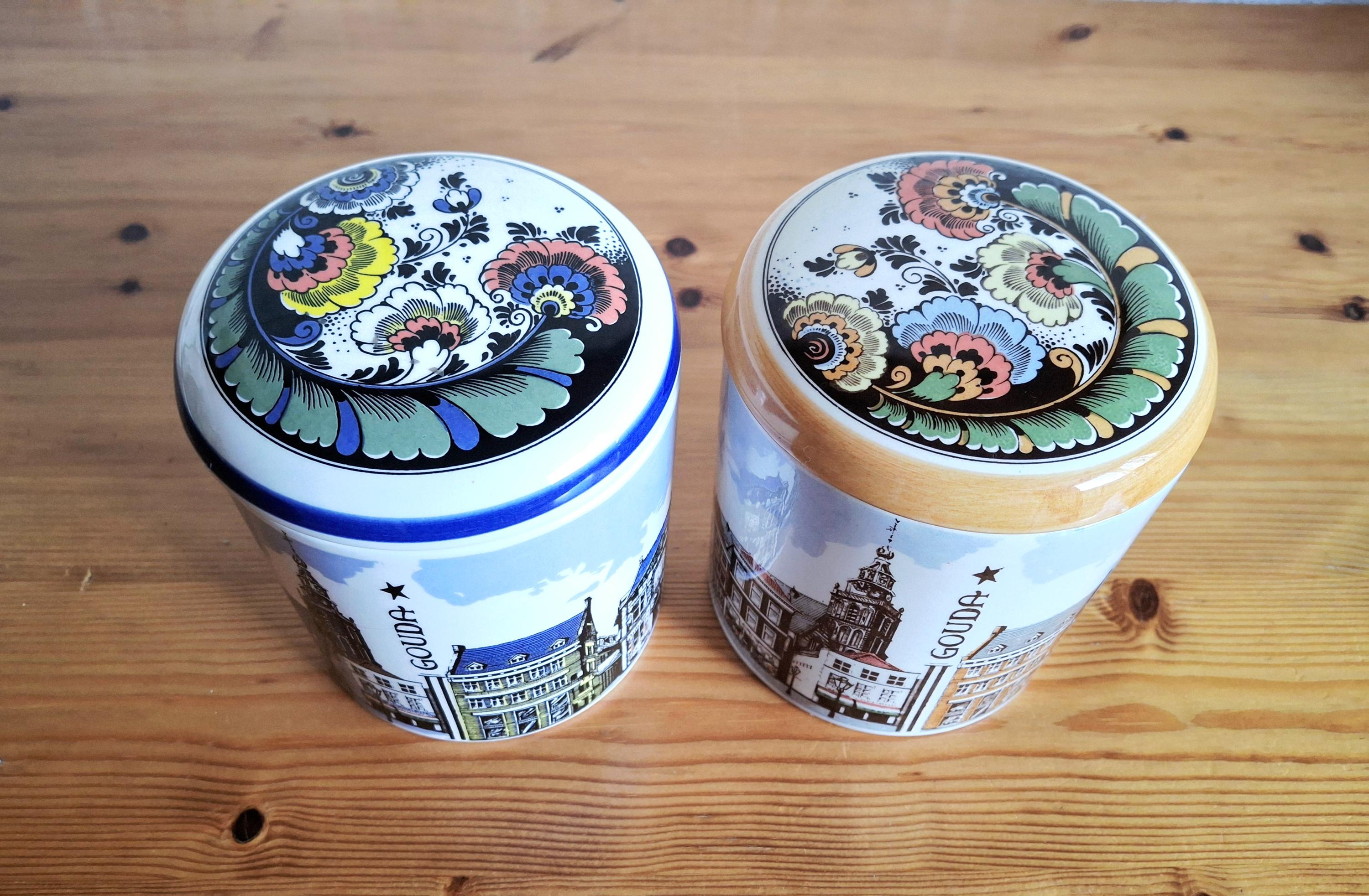 Set of two Gouda Polychrome ceramic storage jars