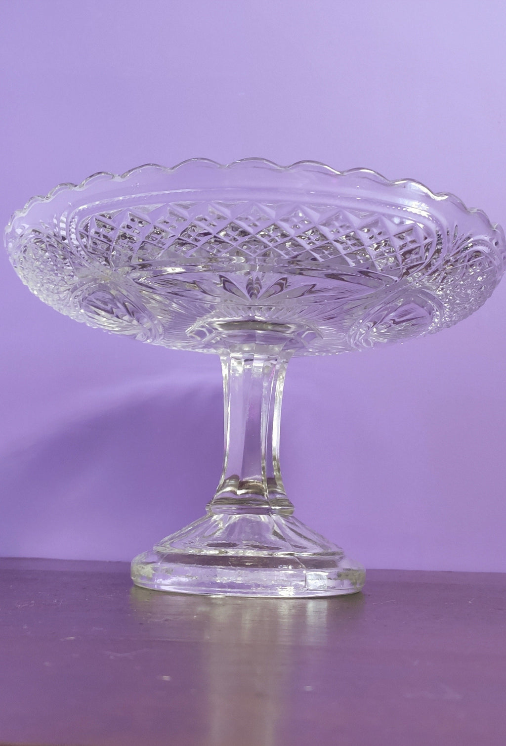 Antique pressed glass vase until 1915, Fruit bowl on a twisted leg