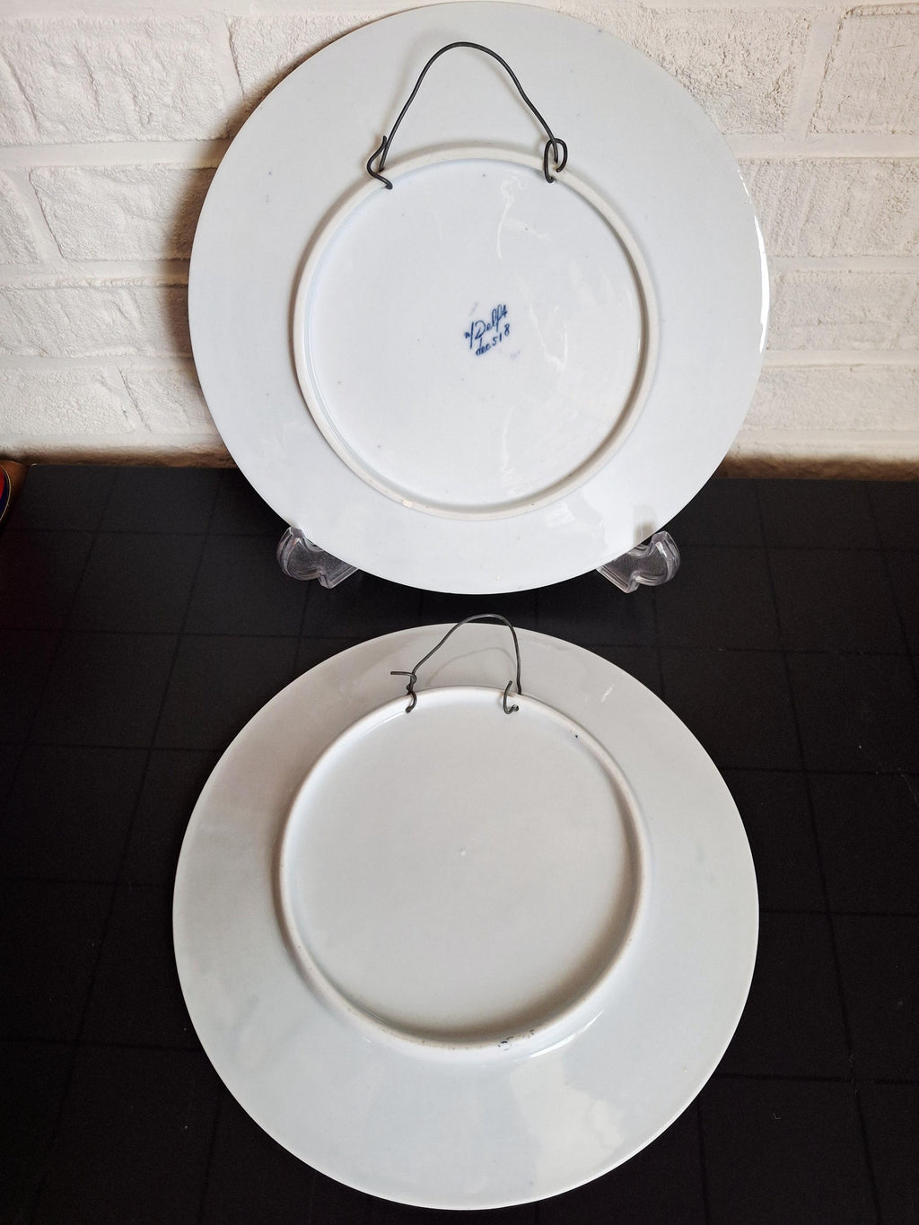 Set of 2 antique Delft-style plates by Mosa Maastricht, Dutch blue and white pottery