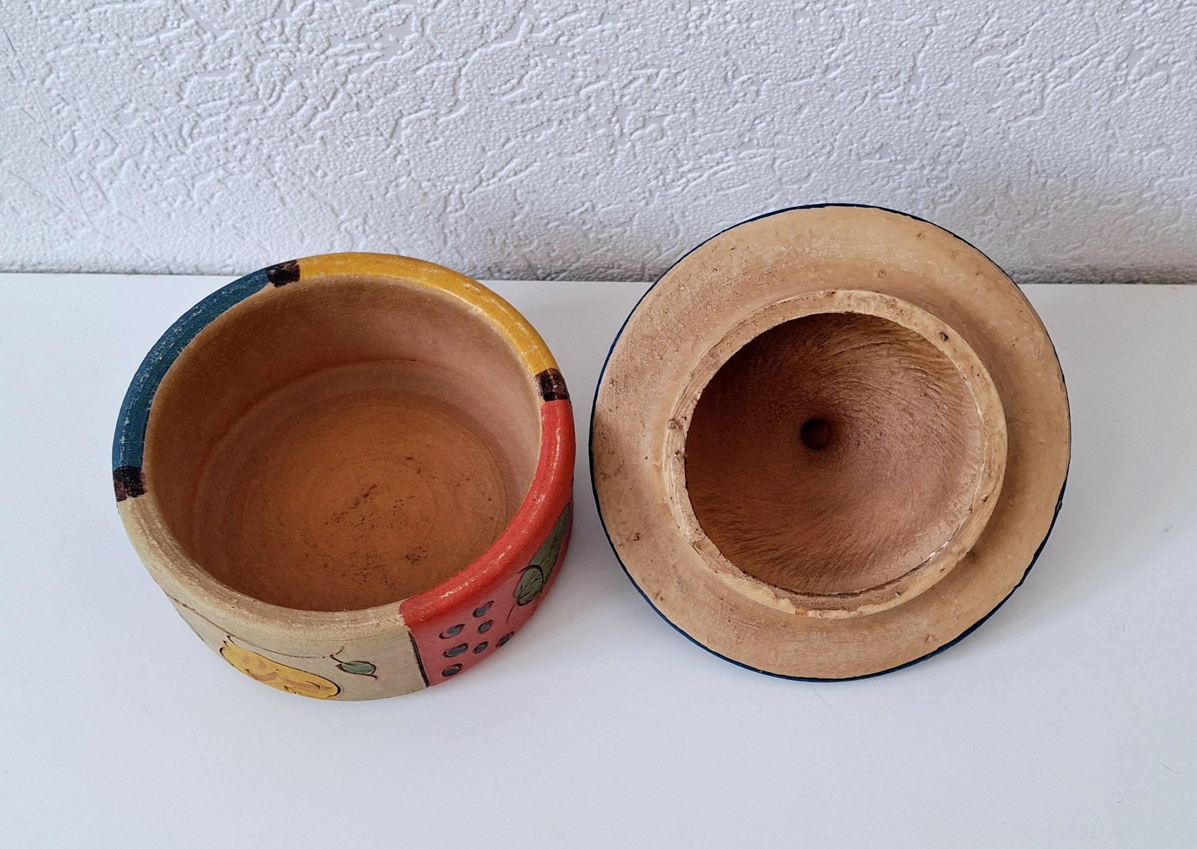 Hand painted ceramic lidded pot, Folk art kitchen decor