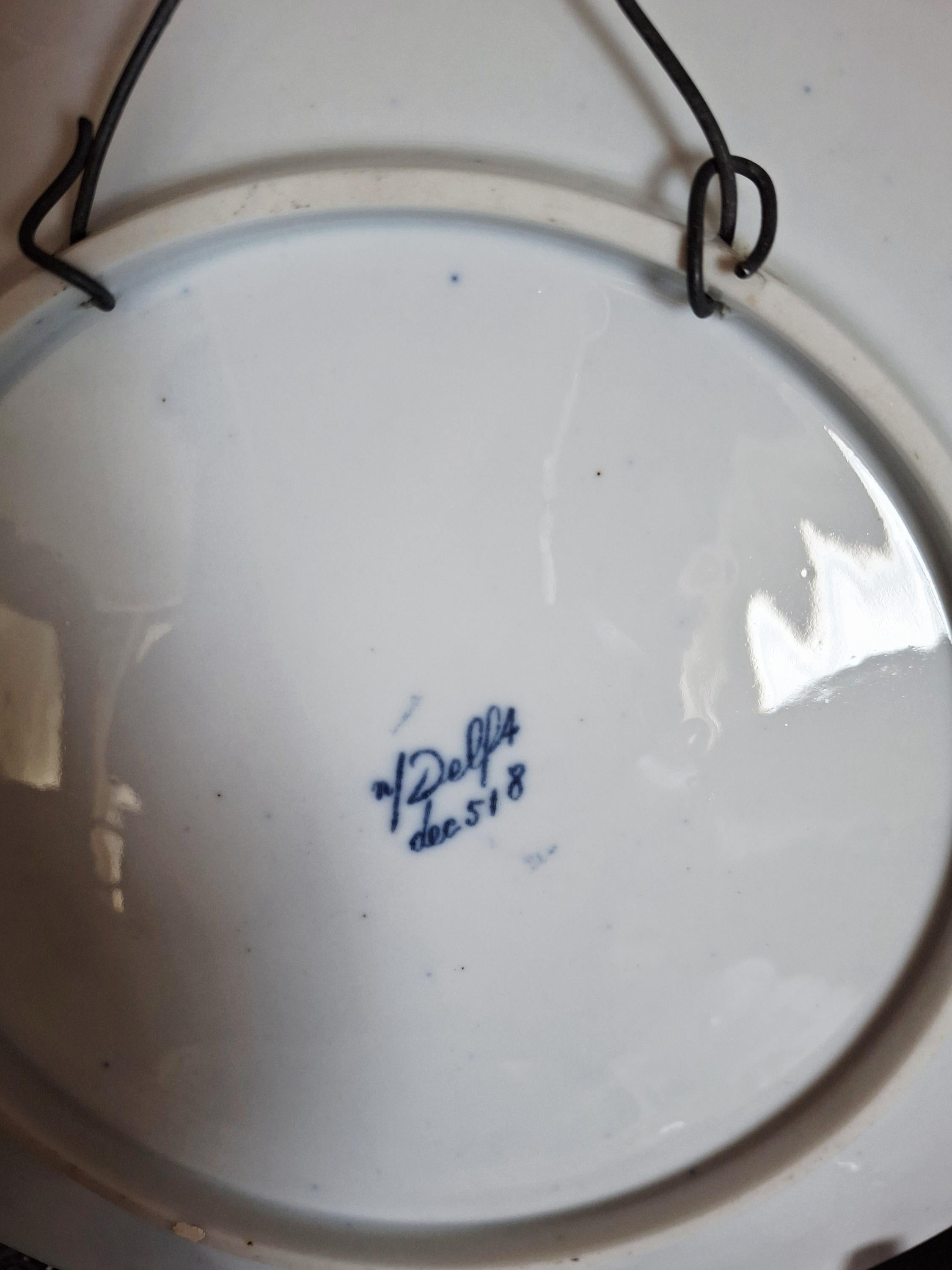 Set of 2 antique Delft-style plates by Mosa Maastricht, Dutch blue and white pottery