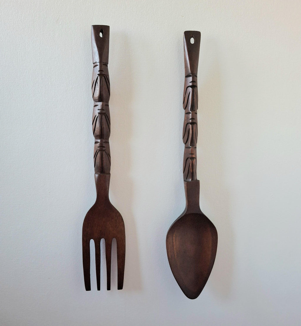 Large Tiki wall fork and spoon set