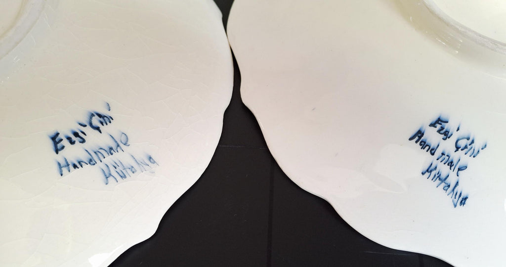 Set of 2 handmade Turkish ceramic plates Ezgi Çini Kütahya, Blue & White decorative plates