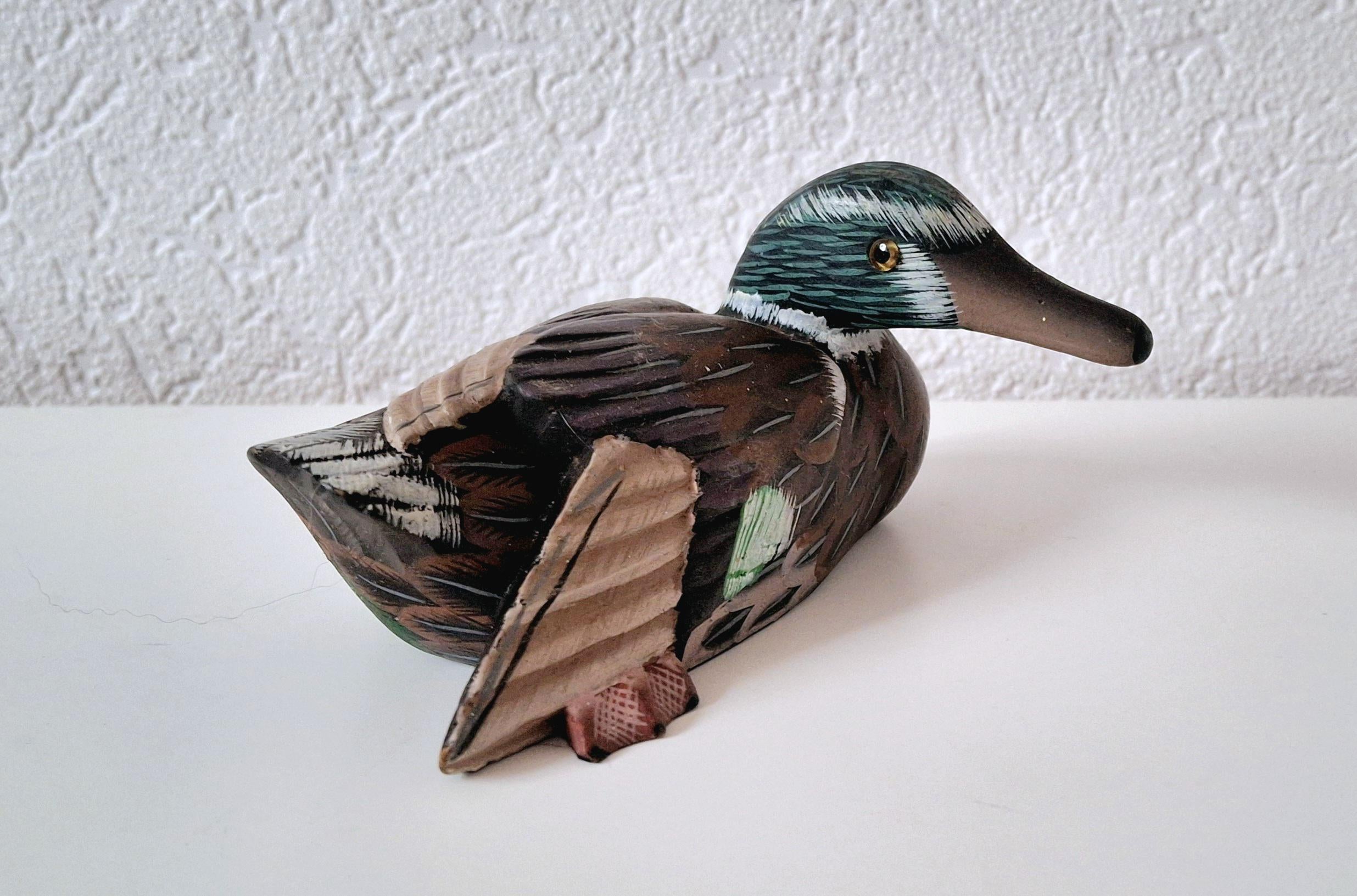 Decorative hand painted mallard duck figurines, Hand carved decoy set