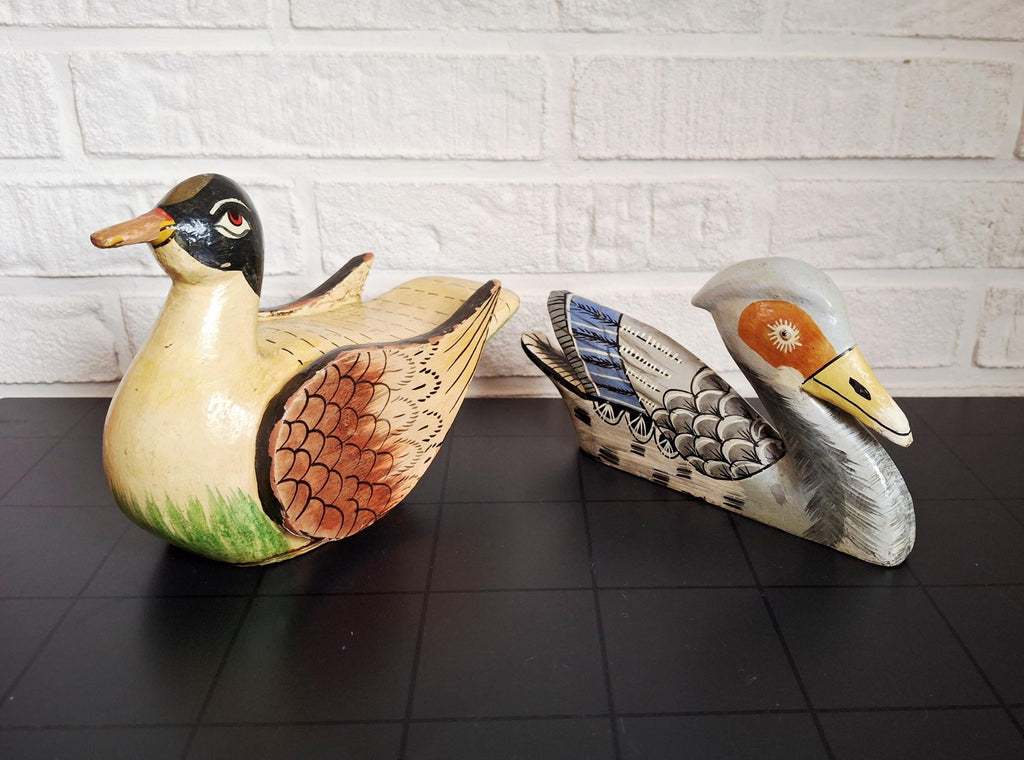 Hand carved & painted folk art duck pair