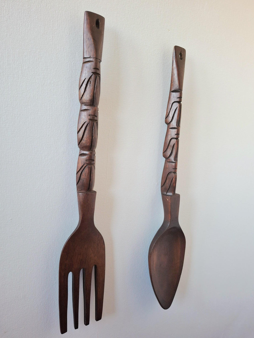 Large Tiki wall fork and spoon set