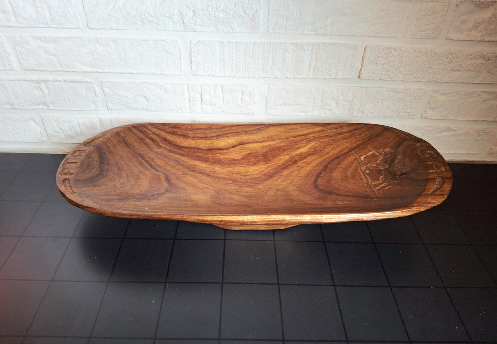 Hand-carved African kiaat bowl with elephant, Pretoria wooden centerpiece