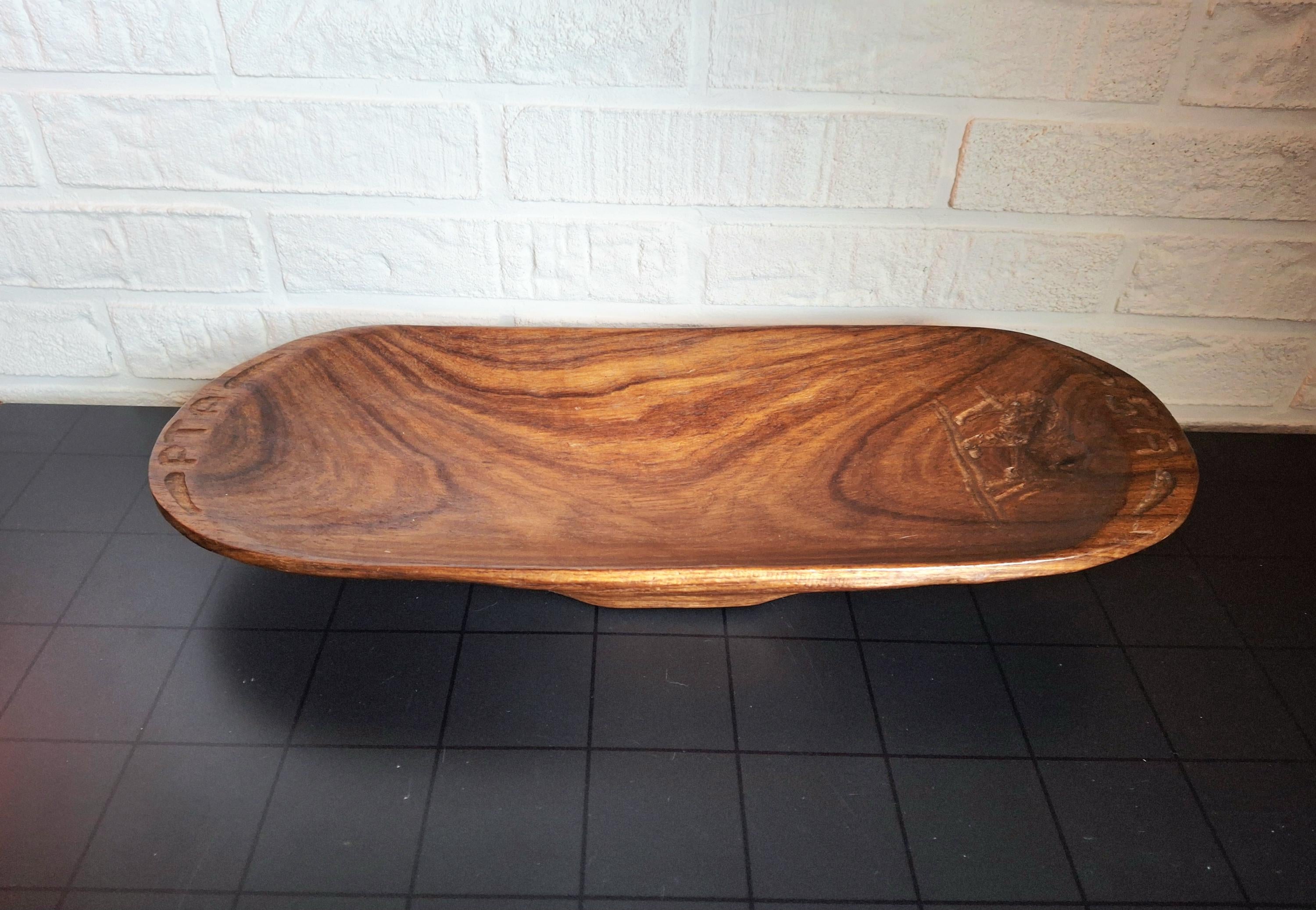 Hand-carved African kiaat bowl with elephant, Pretoria wooden centerpiece