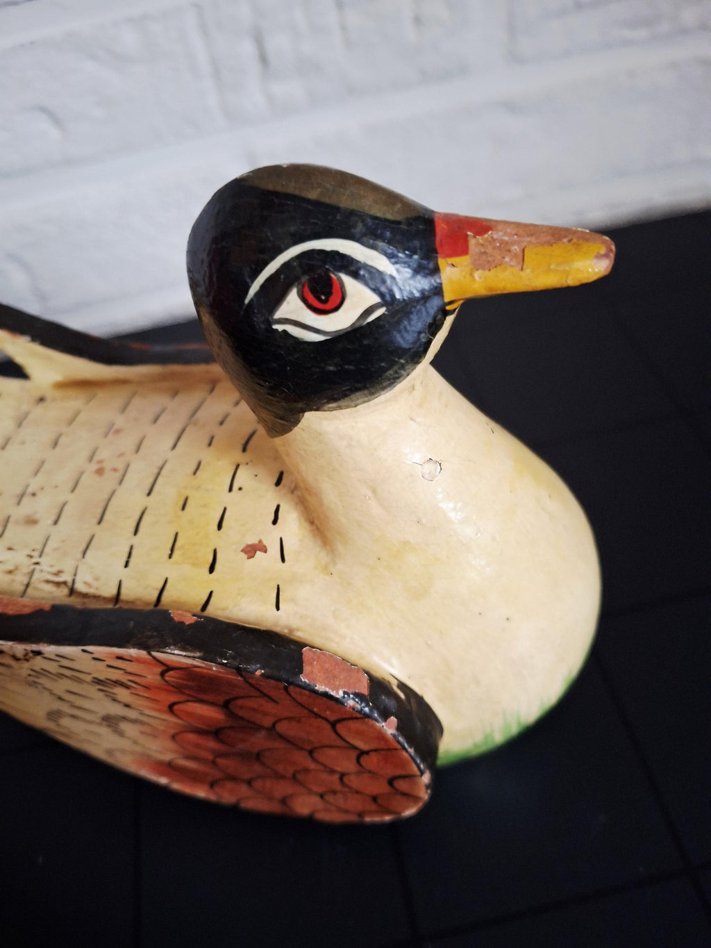 Hand carved & painted folk art duck pair