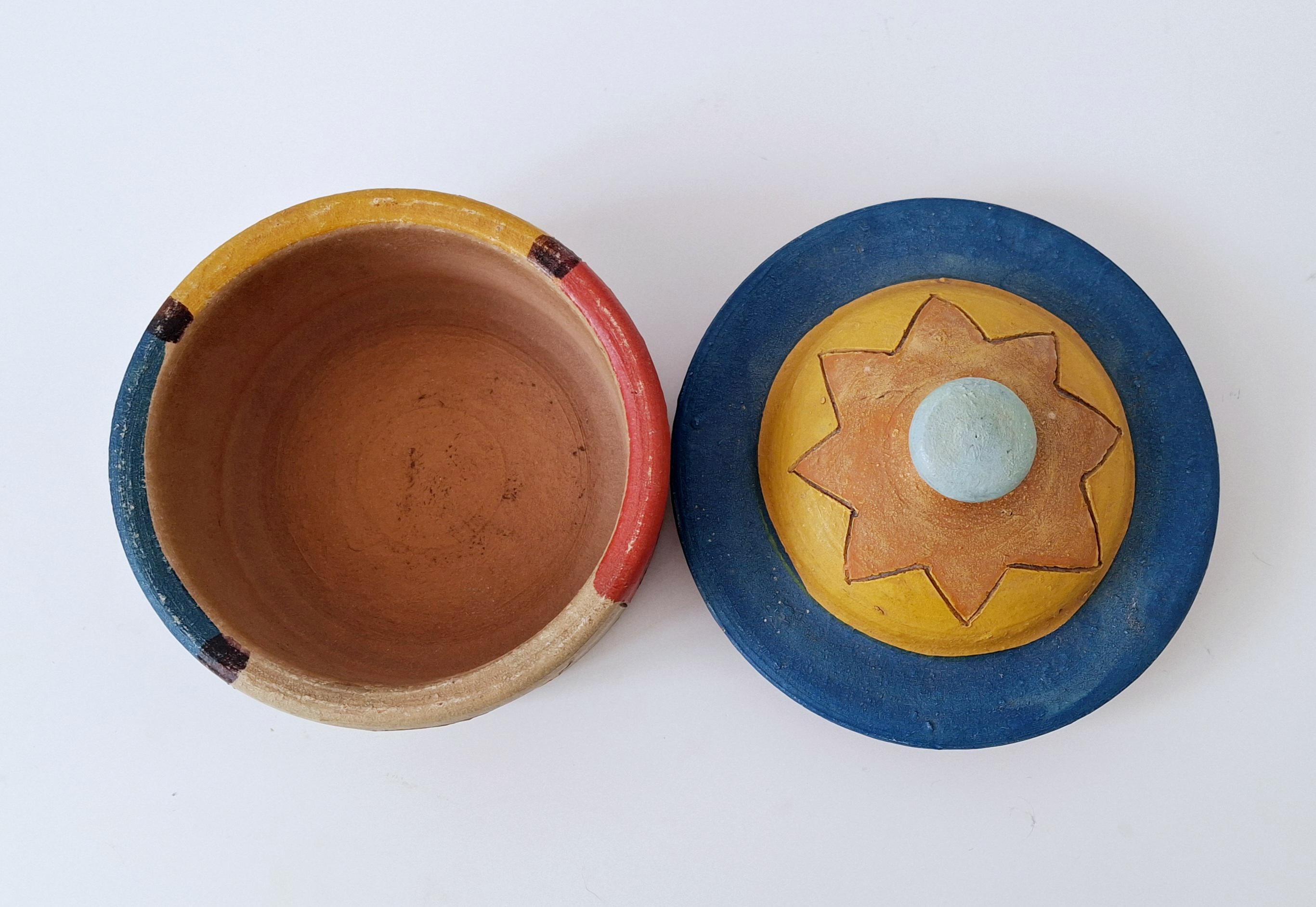 Hand painted ceramic lidded pot, Folk art kitchen decor