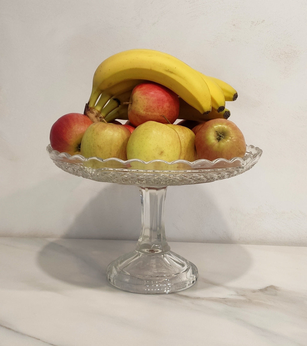 Antique pressed glass vase until 1915, Fruit bowl on a twisted leg