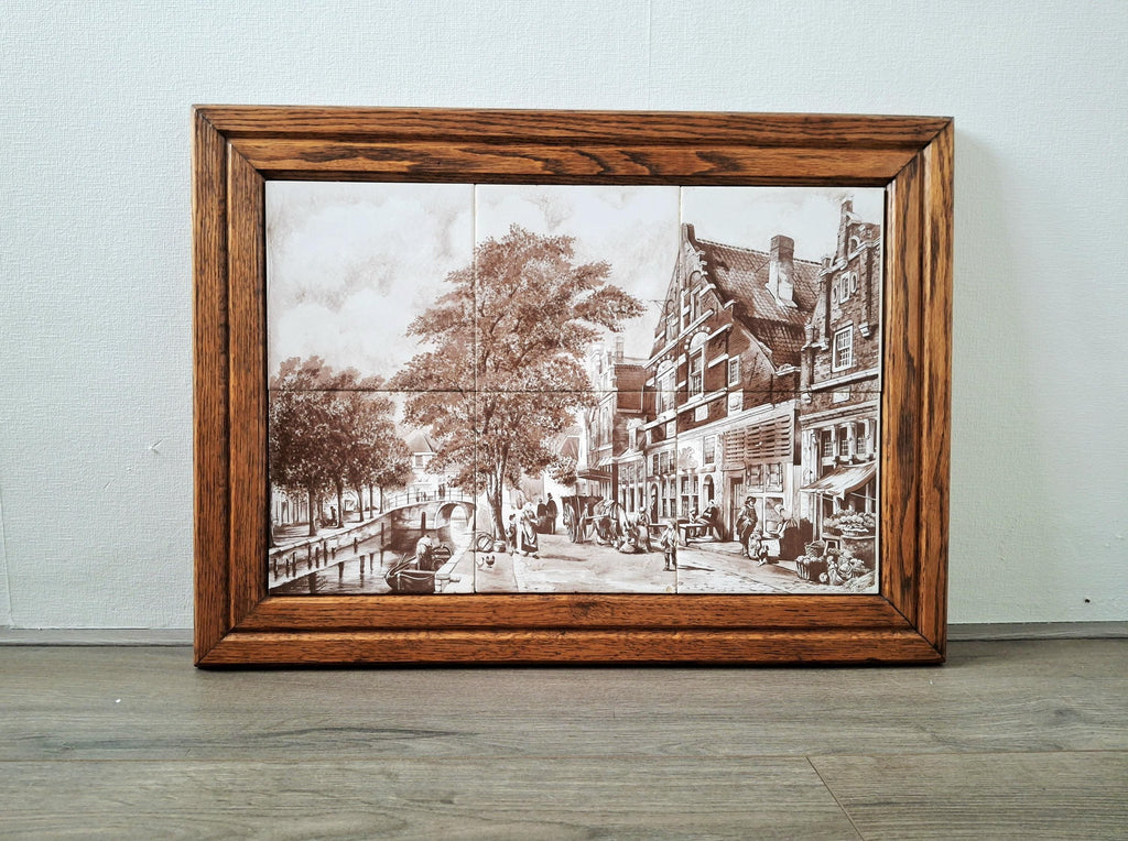 Delft tile panel, Dutch framed ceramic art