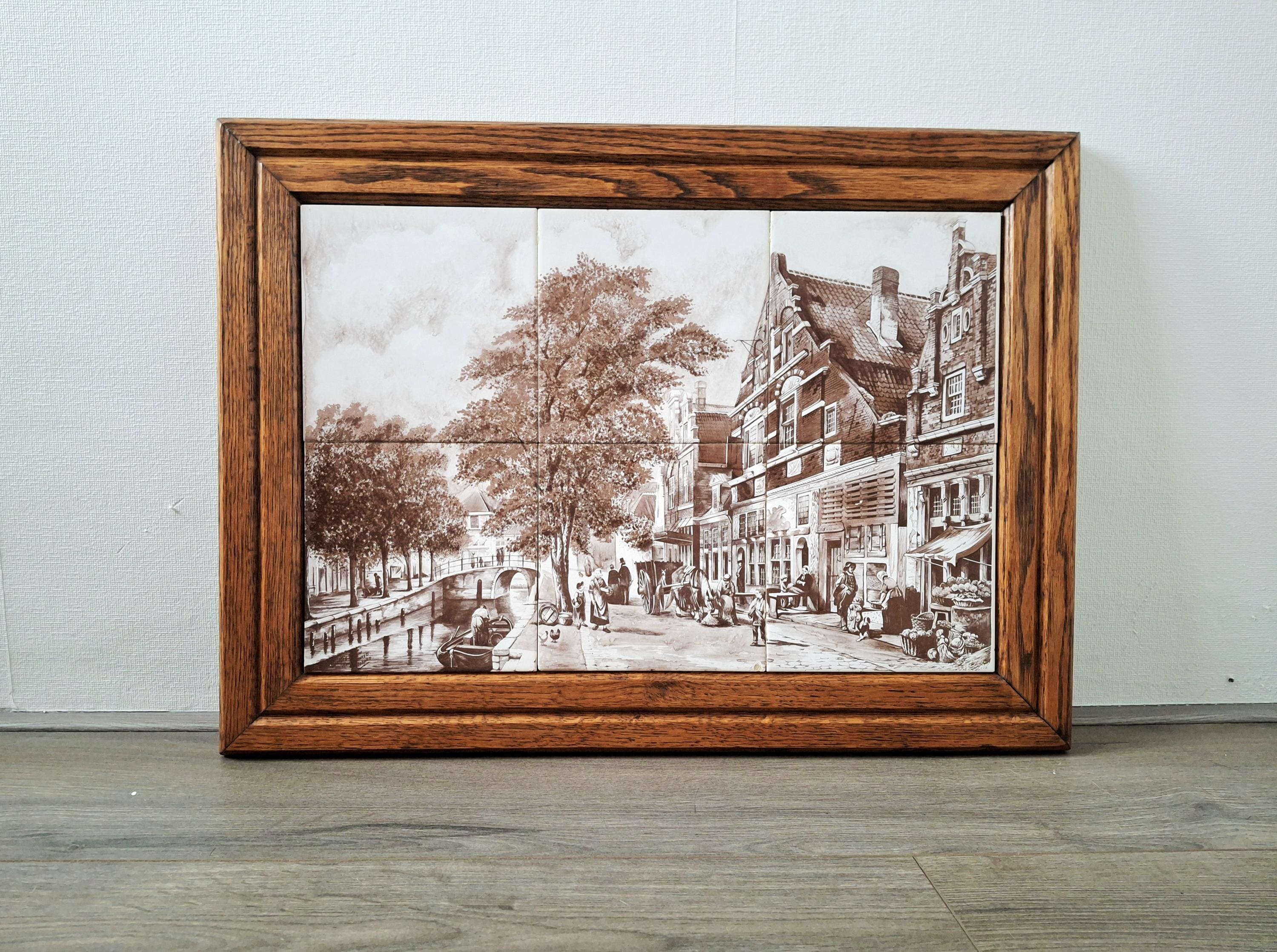 Delft tile panel, Dutch framed ceramic art