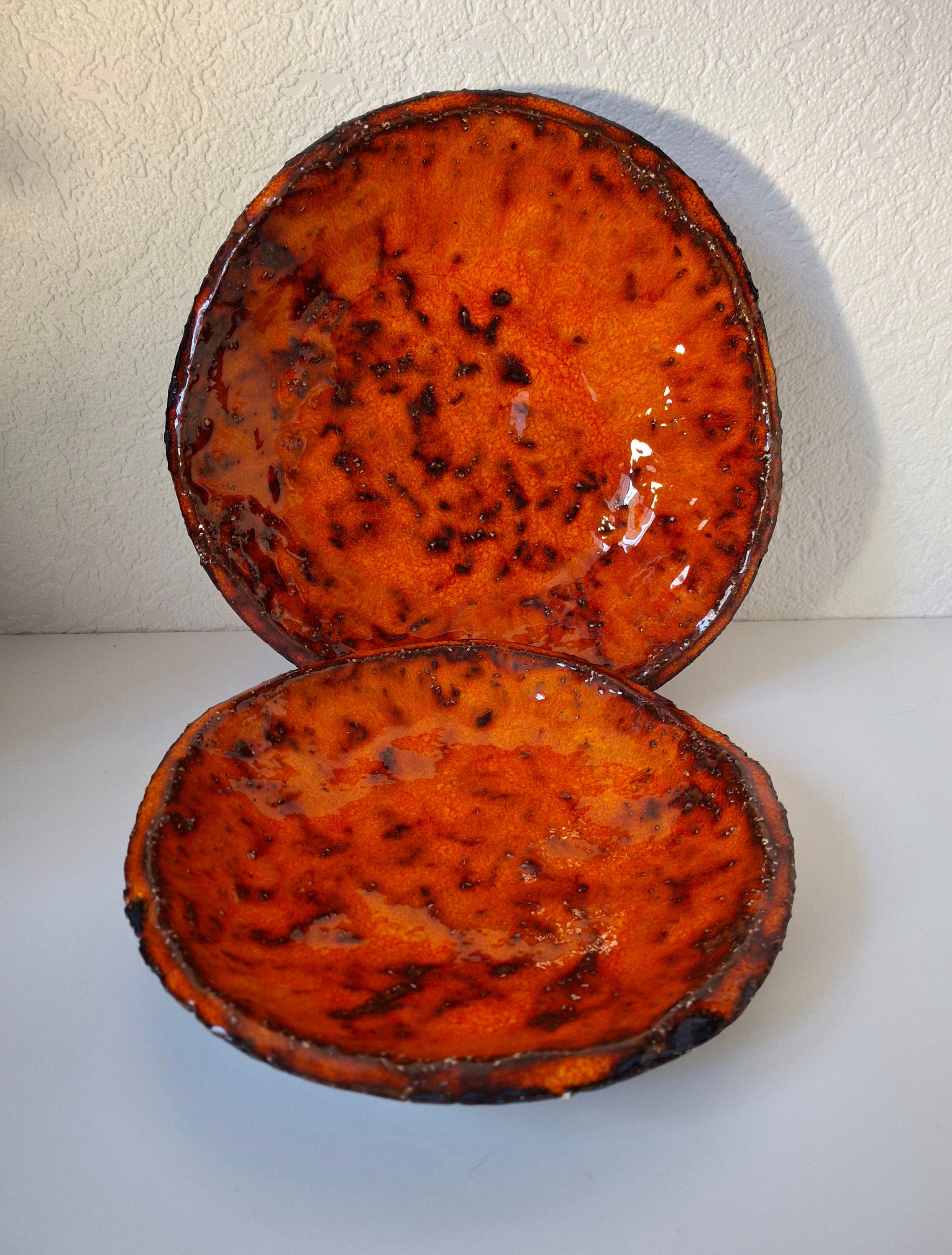 Vintage 1960s orange glazed bowls, Dutch pottery