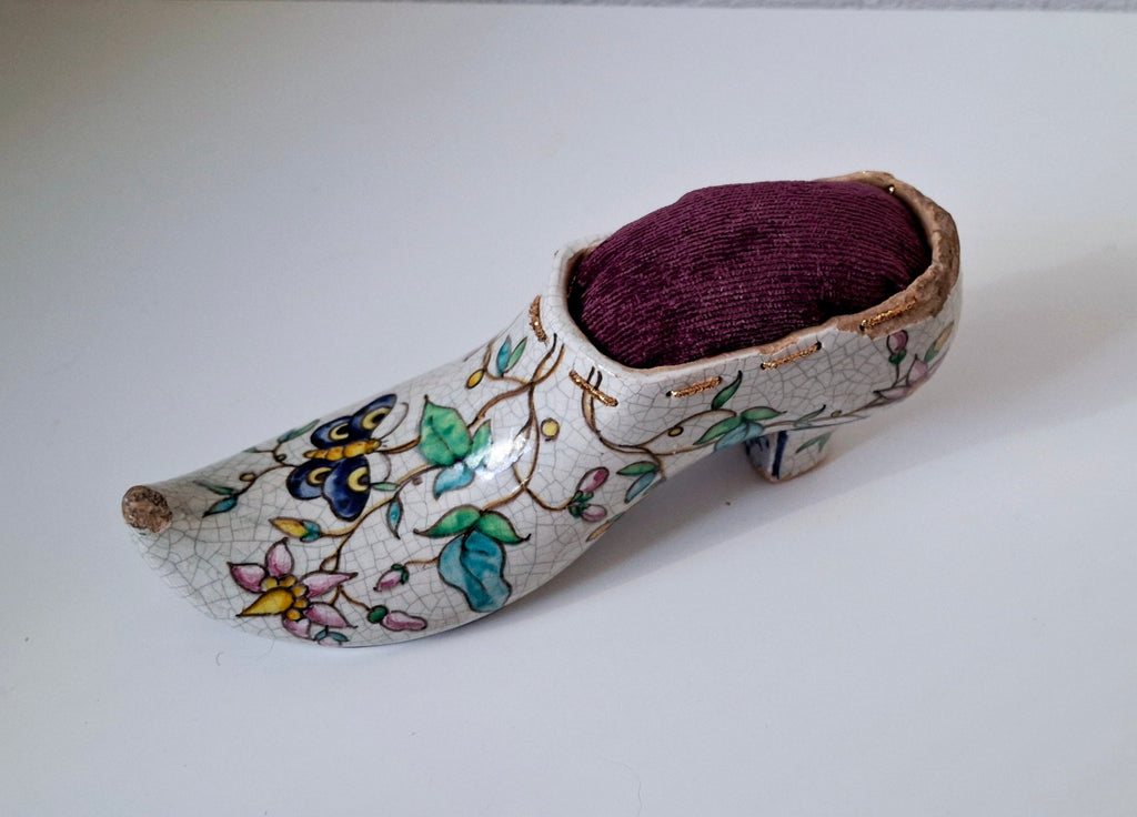 Porcelain shoe pin cushion 19th century