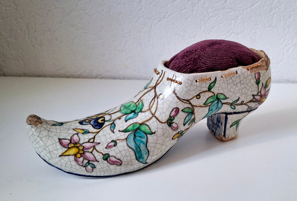 Porcelain shoe pin cushion 19th century