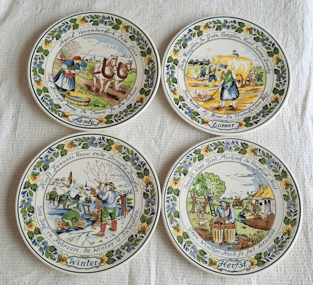 Set of Royal Delft Goedewaagen 4 Seasons wall hanging plates