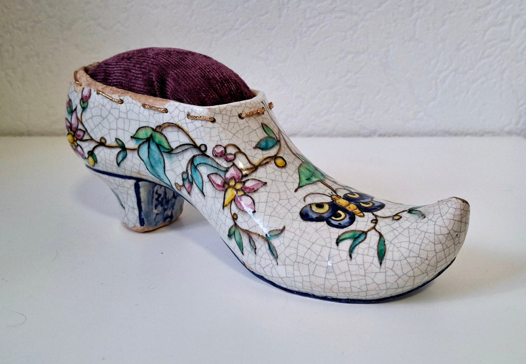 Porcelain shoe pin cushion 19th century