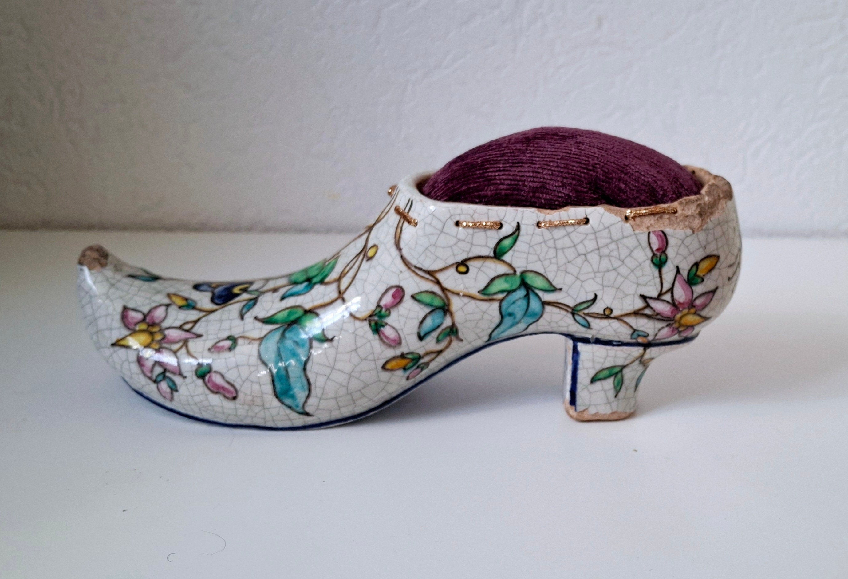Porcelain shoe pin cushion 19th century