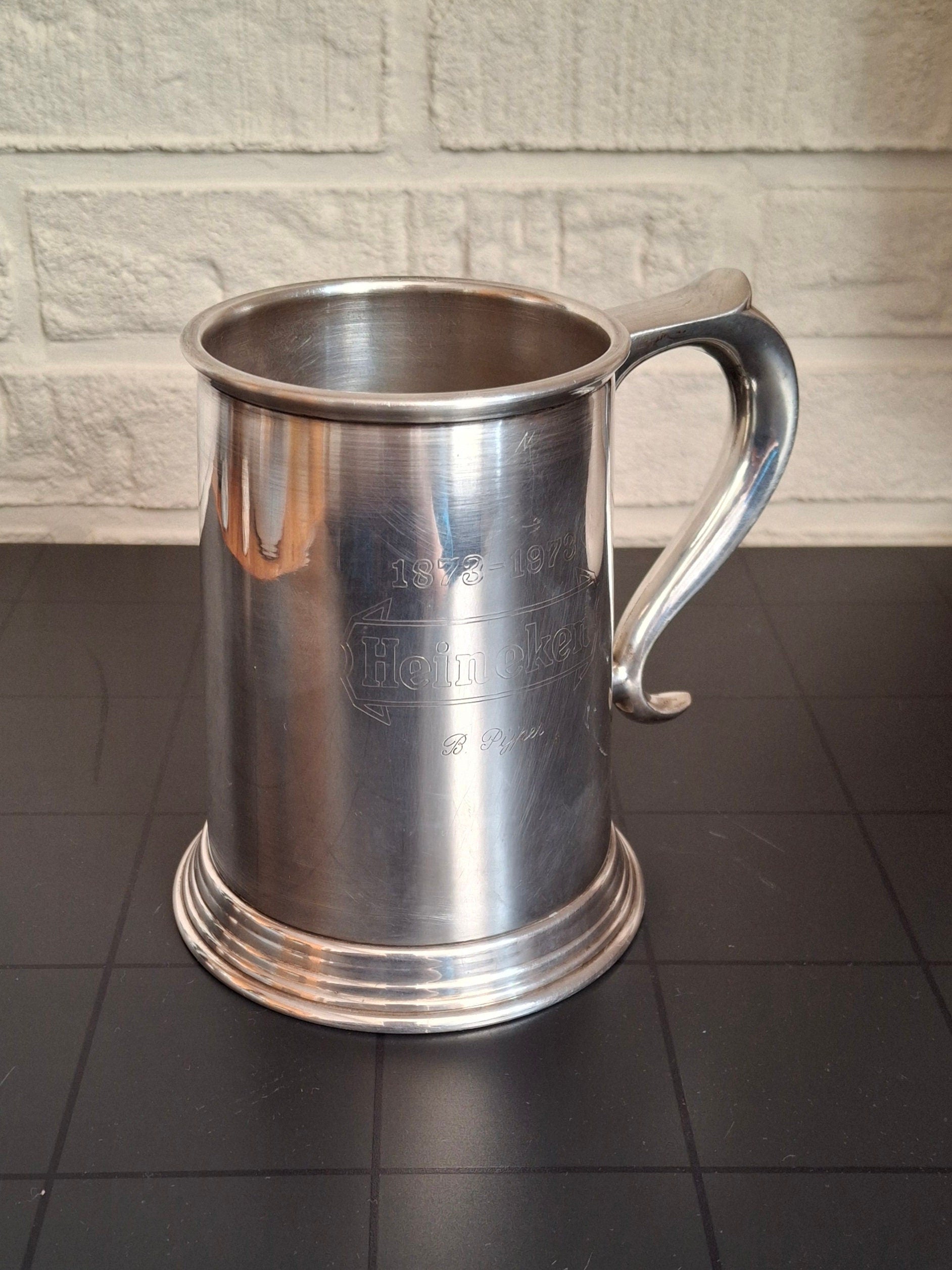 Heineken silver plated beer mug Anniversary 1873-1973 signed by B. Pyper