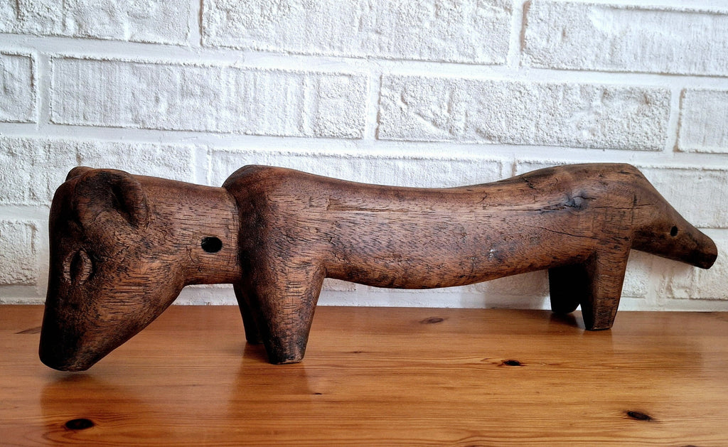 Handmade carving wooden pig, antique promotional pig
