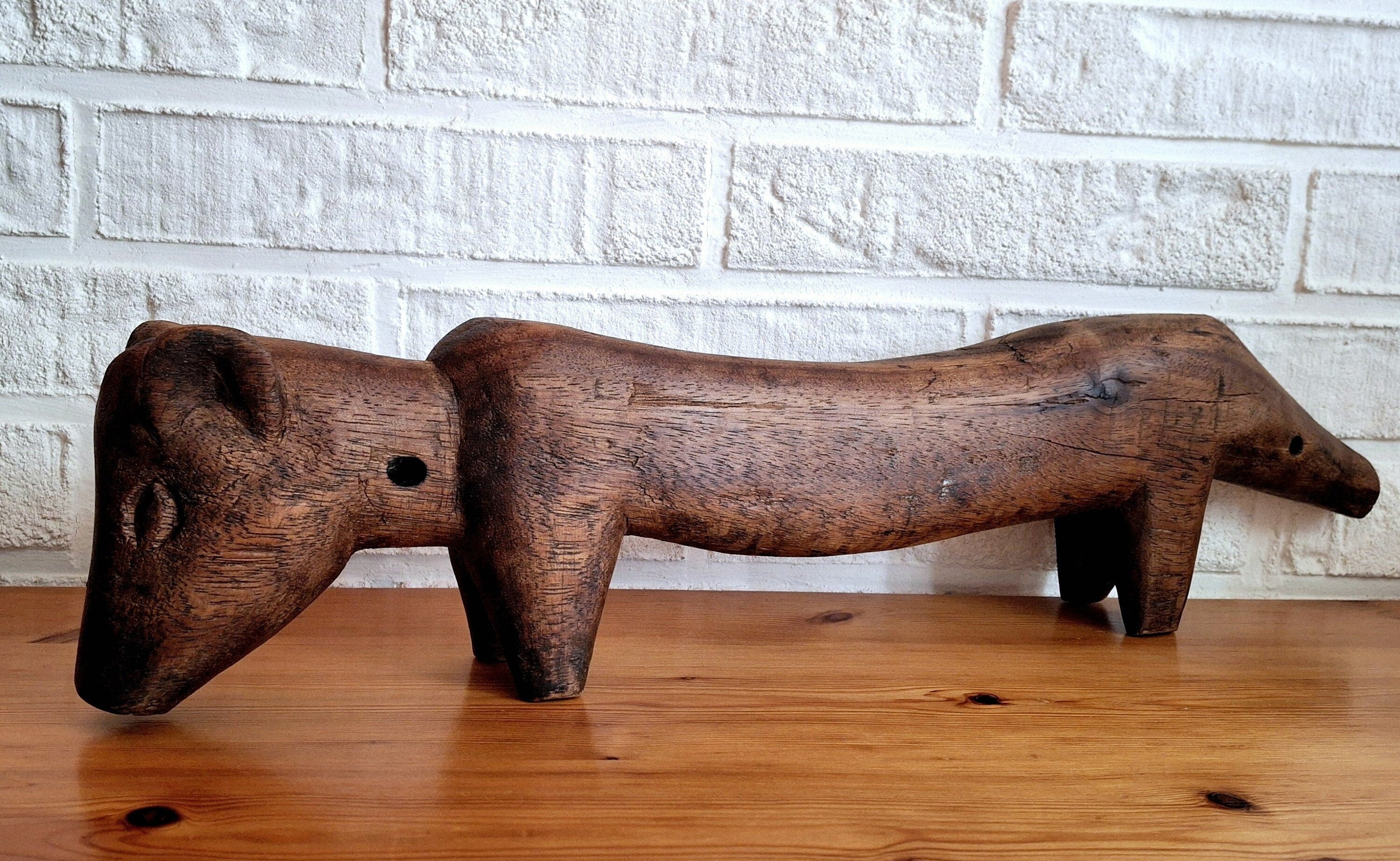 Handmade carving wooden pig, antique promotional pig