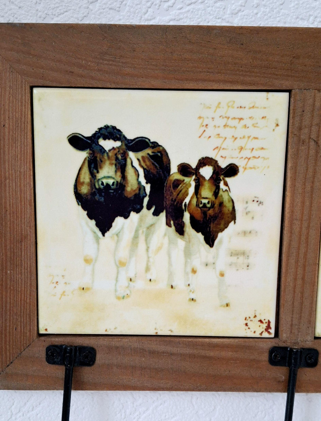 Rustic Wall Hook with Cow Tile Art