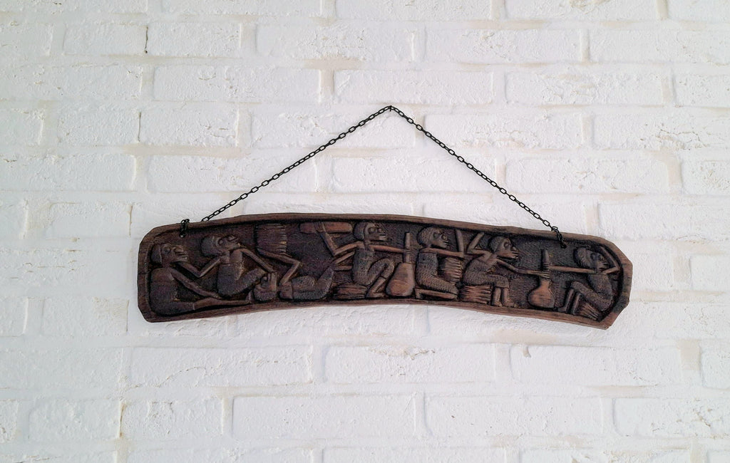 African wooden wall plaque, Hand carved tribal carvings