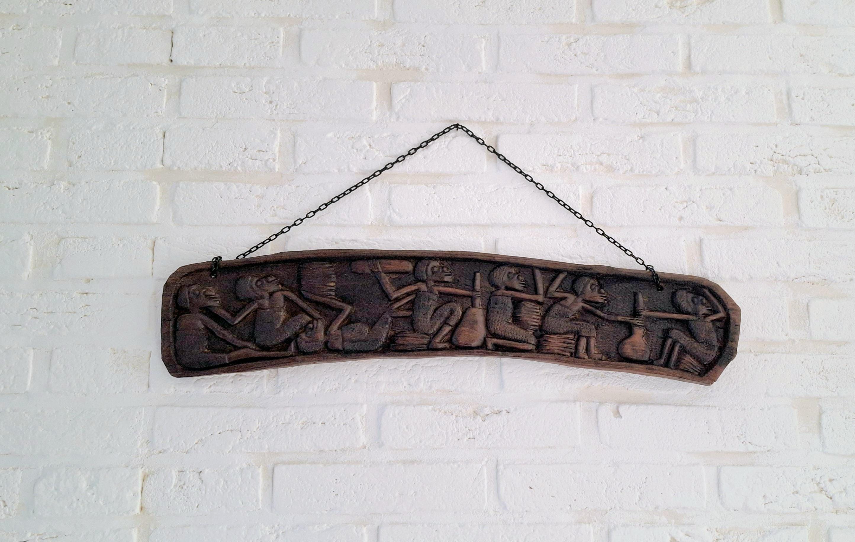 African wooden wall plaque, Hand carved tribal carvings