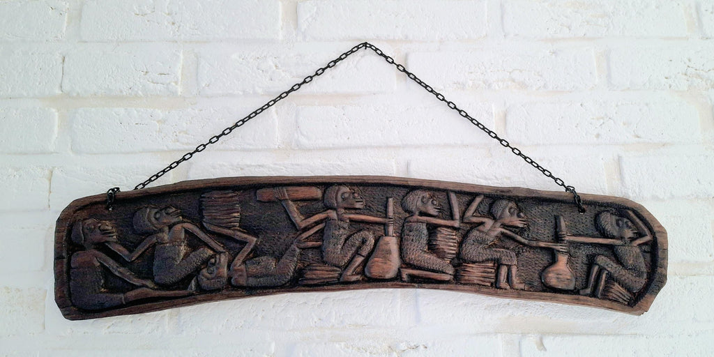 African wooden wall plaque, Hand carved tribal carvings