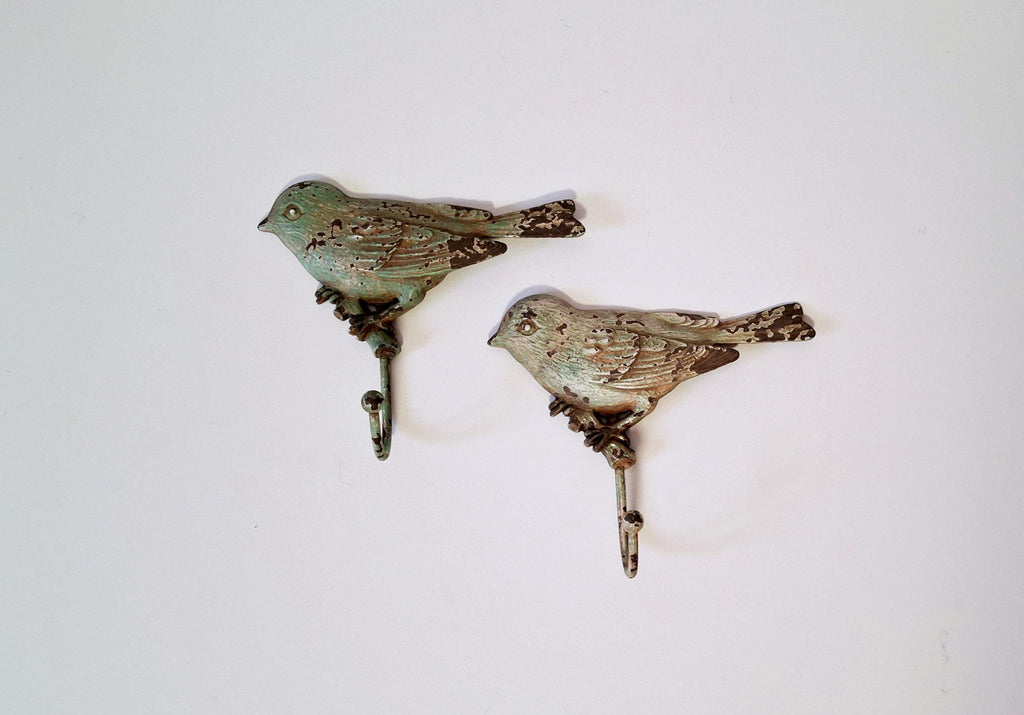 Two bird wall hooks, Vintage hat hooks, Rustic metal hooks