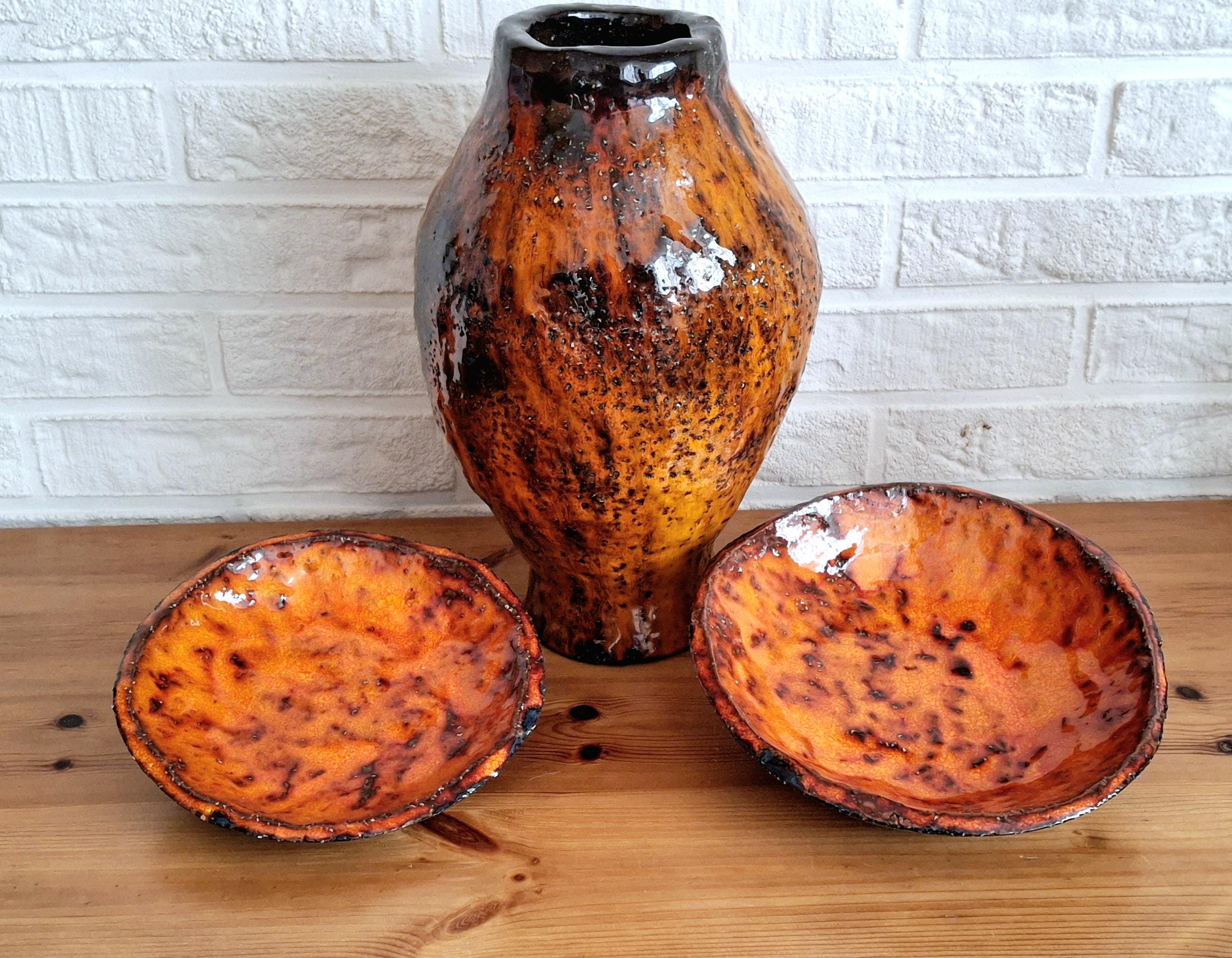 Vintage 1960s orange glazed bowls, Dutch pottery