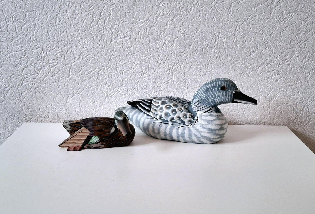Decorative hand painted painted mallard duck figurines, Hand carved decoy pair