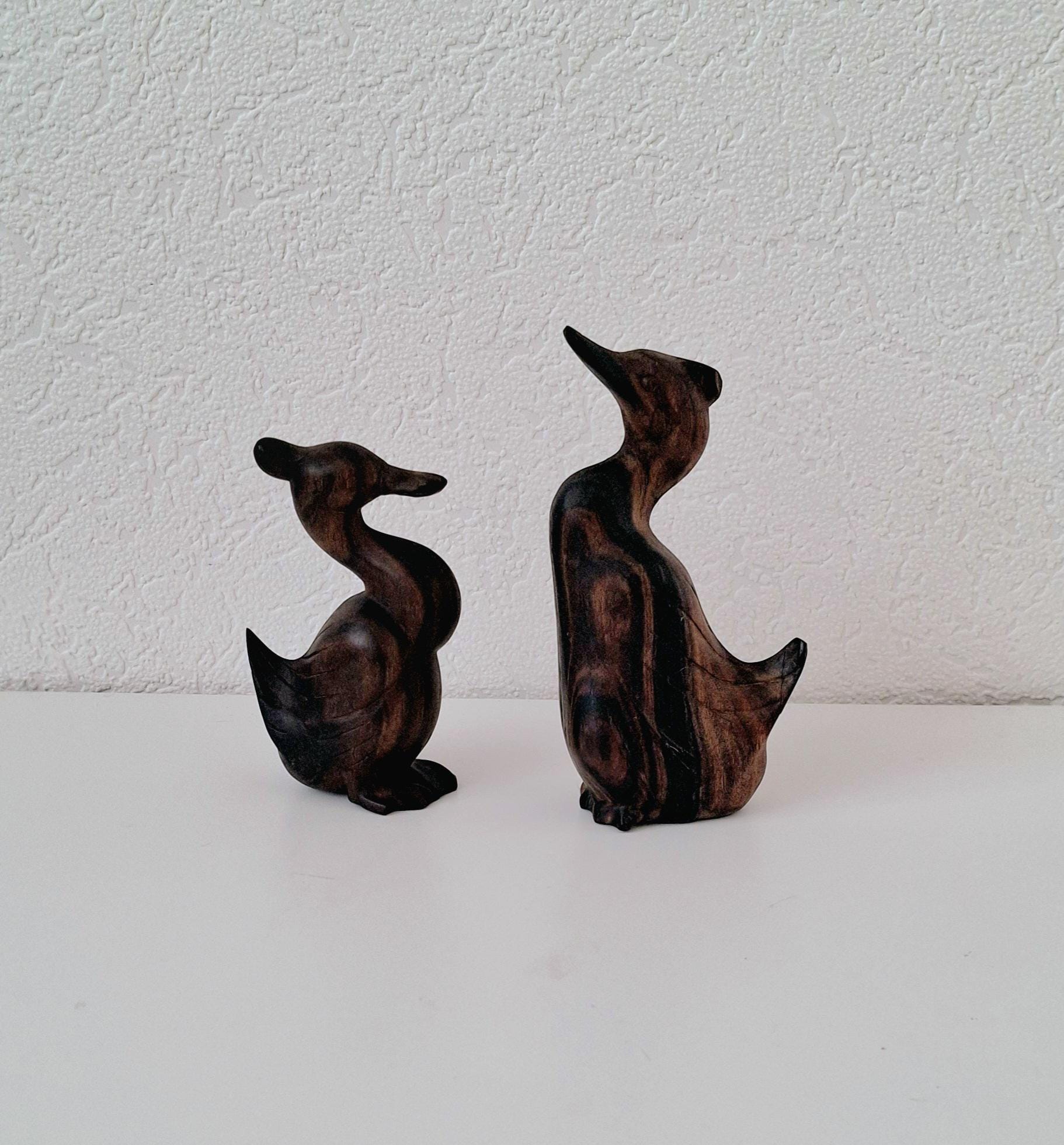 Duck and drake small ironwood carved figurine pair