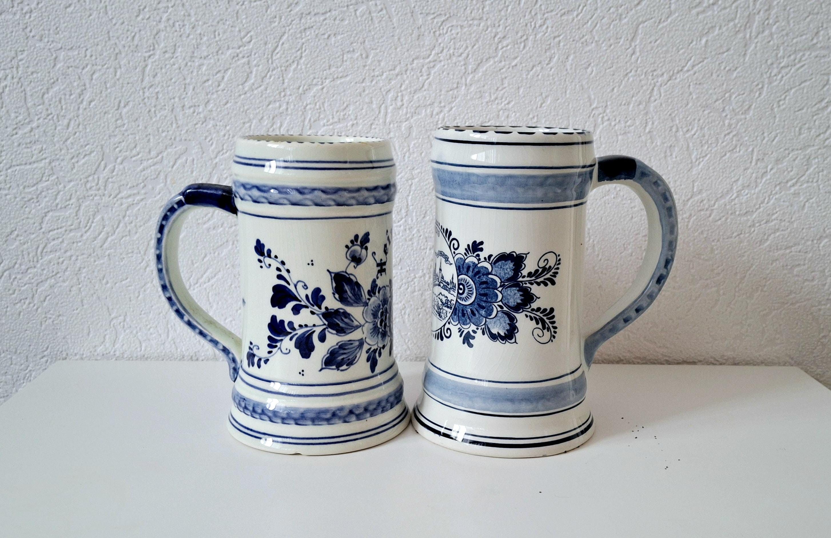 Delft Blue White beer mug set, Heineken & Stella Artois beer steins