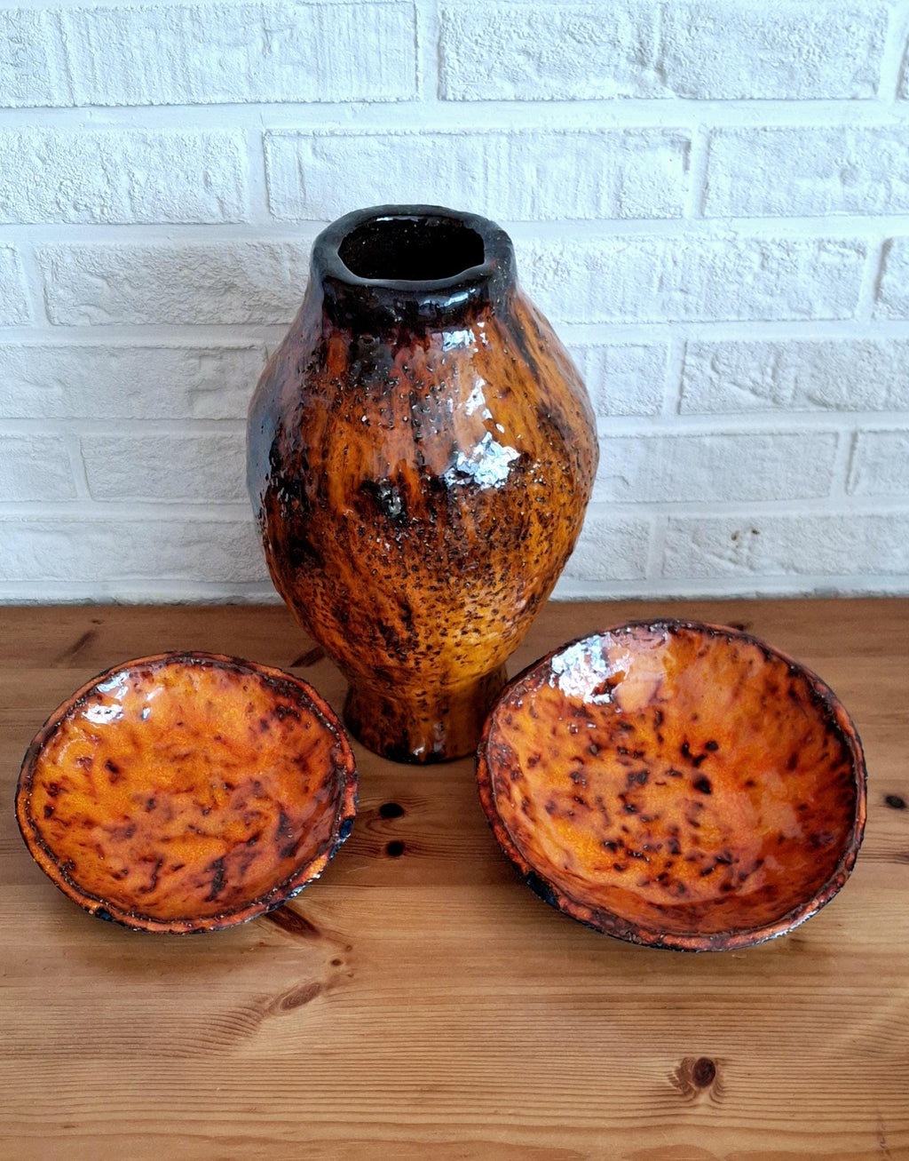 Vintage 1960s orange glazed bowls, Dutch pottery