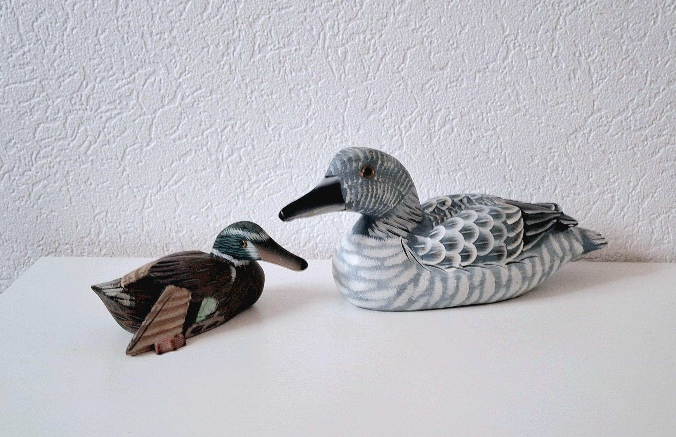 Decorative hand painted painted mallard duck figurines, Hand carved decoy pair