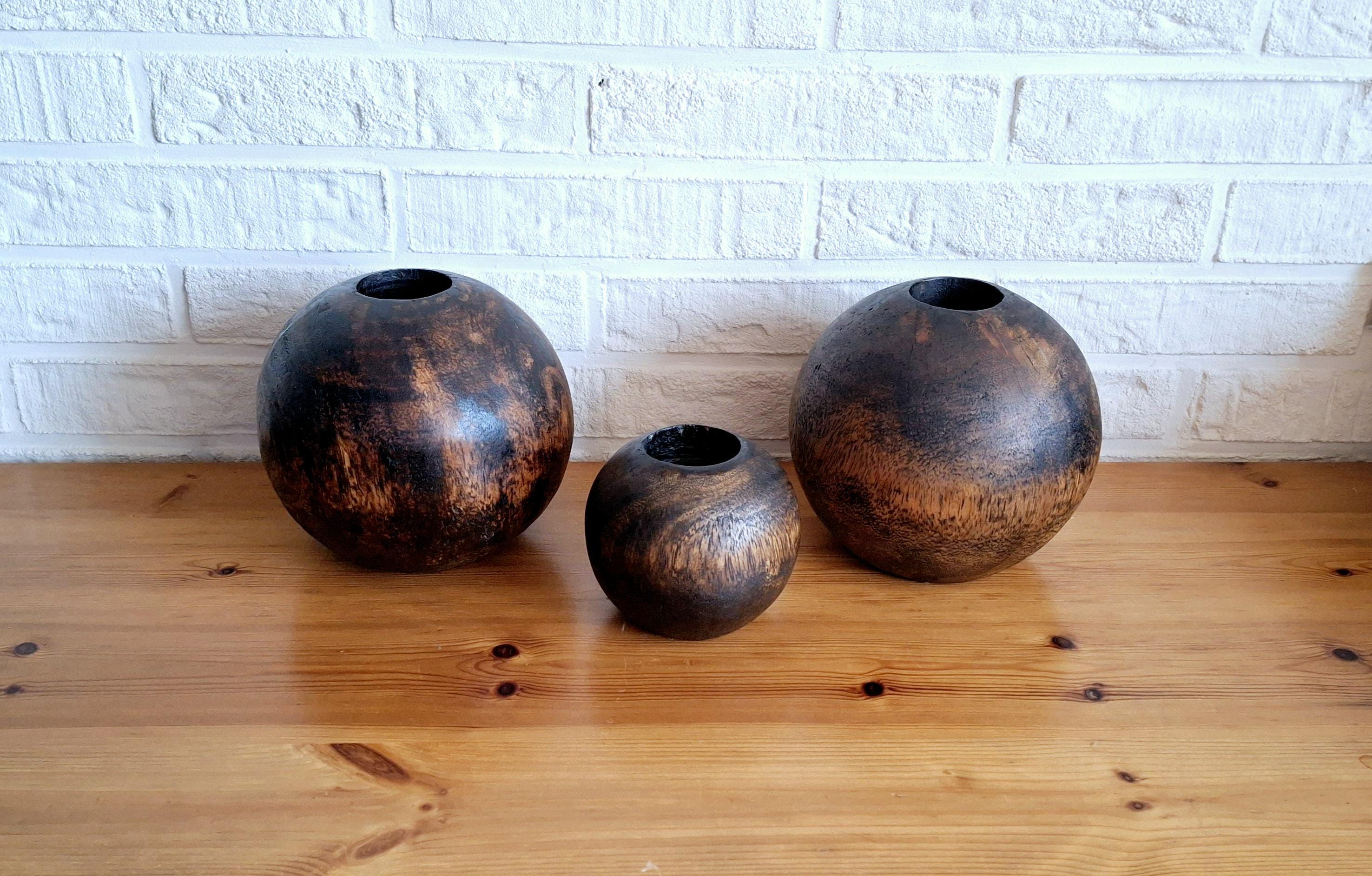Spherical candle holders, Solid wood tea light holders