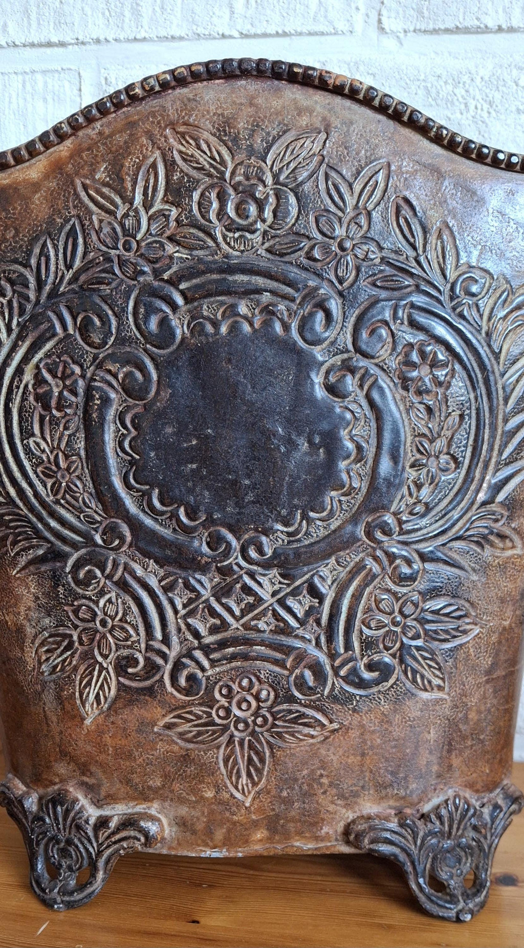 Antique decorative metal planter, Fireplace accessory holder